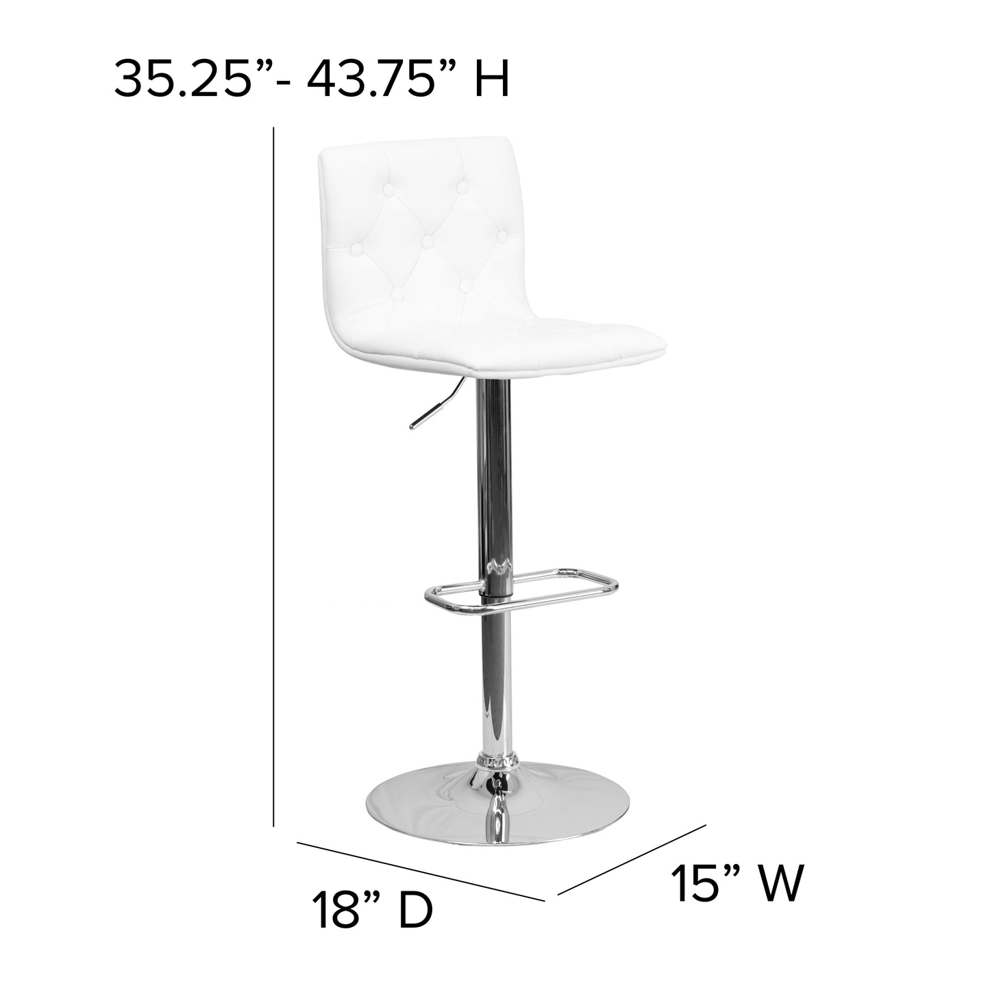 Sammie Contemporary Button Tufted White Vinyl Adjustable Height Barstool with Chrome Base White