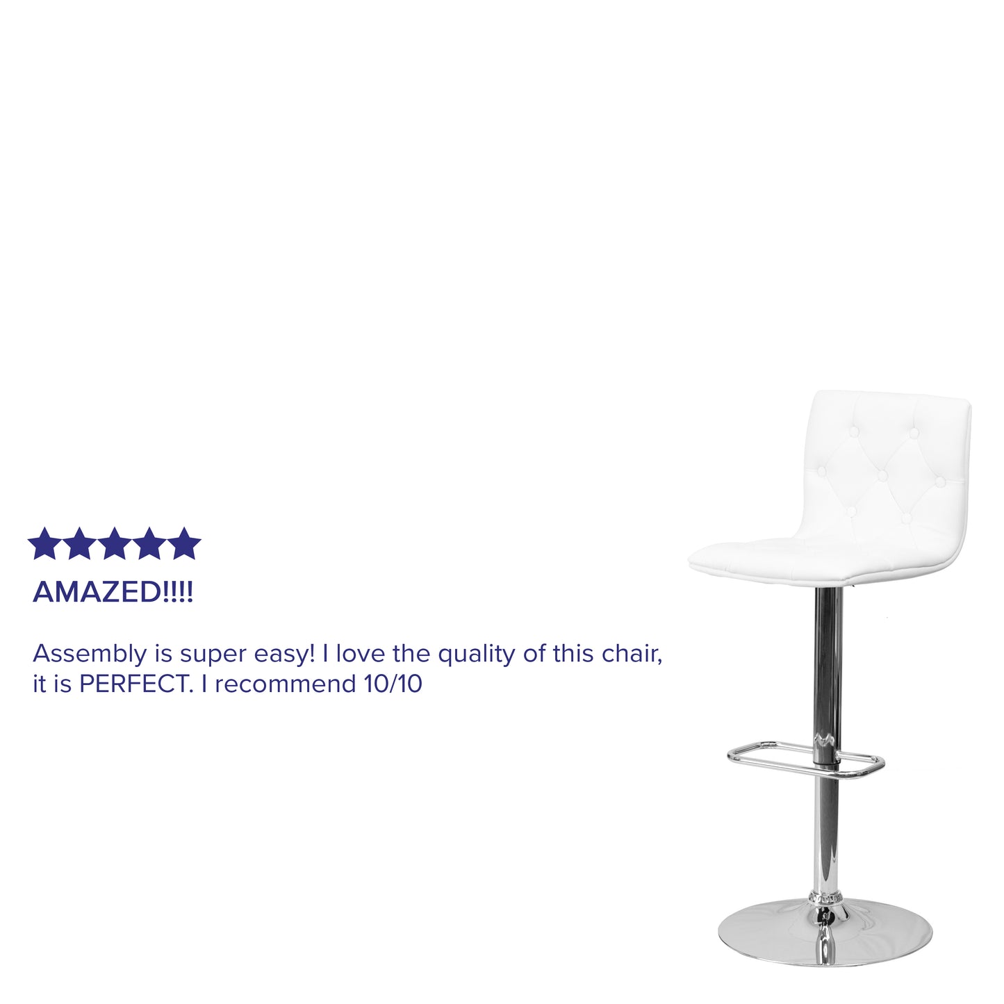 Sammie Contemporary Button Tufted White Vinyl Adjustable Height Barstool with Chrome Base White