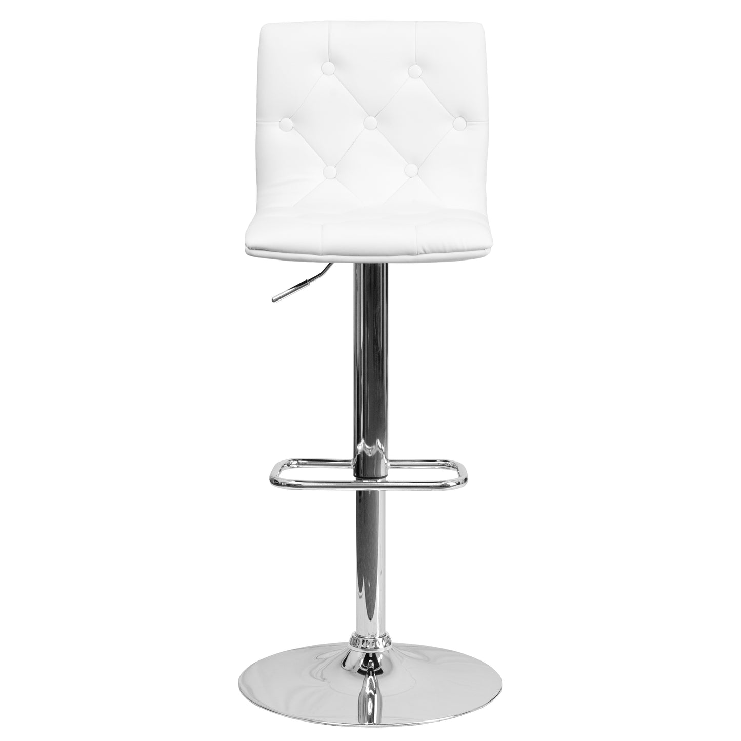 Sammie Contemporary Button Tufted White Vinyl Adjustable Height Barstool with Chrome Base White