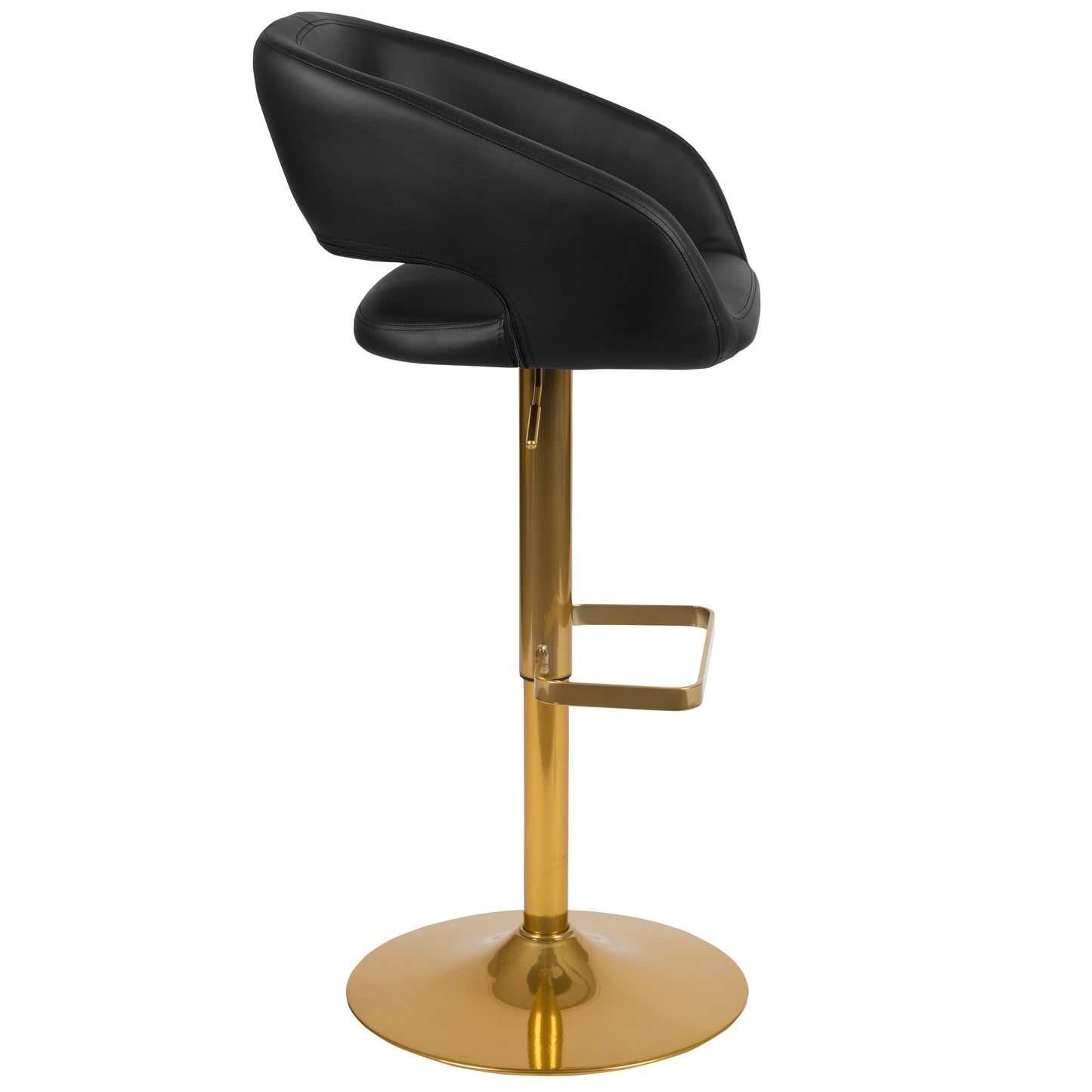 Erik Contemporary Black Vinyl Adjustable Height Barstool with Rounded Mid-Back and Gold Base Black/Gold Frame