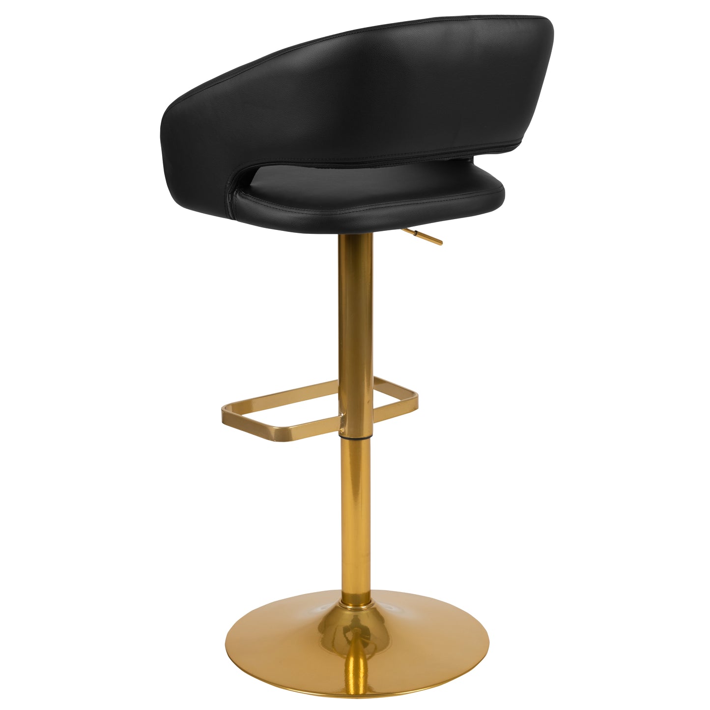 Erik Contemporary Black Vinyl Adjustable Height Barstool with Rounded Mid-Back and Gold Base Black/Gold Frame
