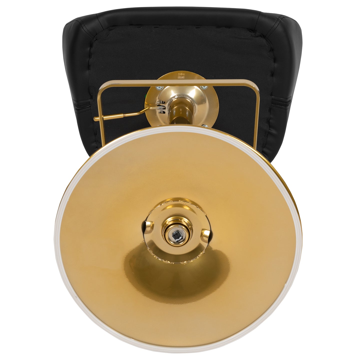 Erik Contemporary Black Vinyl Adjustable Height Barstool with Rounded Mid-Back and Gold Base Black/Gold Frame