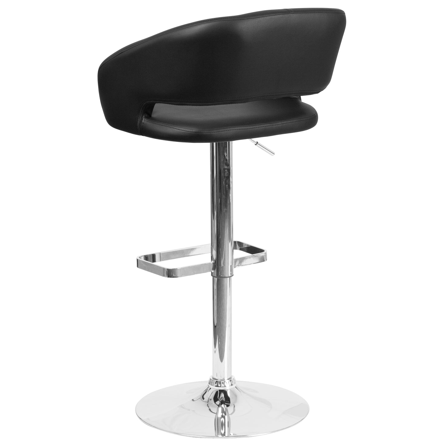 Erik Contemporary Black Vinyl Adjustable Height Barstool with Rounded Mid-Back and Chrome Base Black Vinyl/Chrome Frame