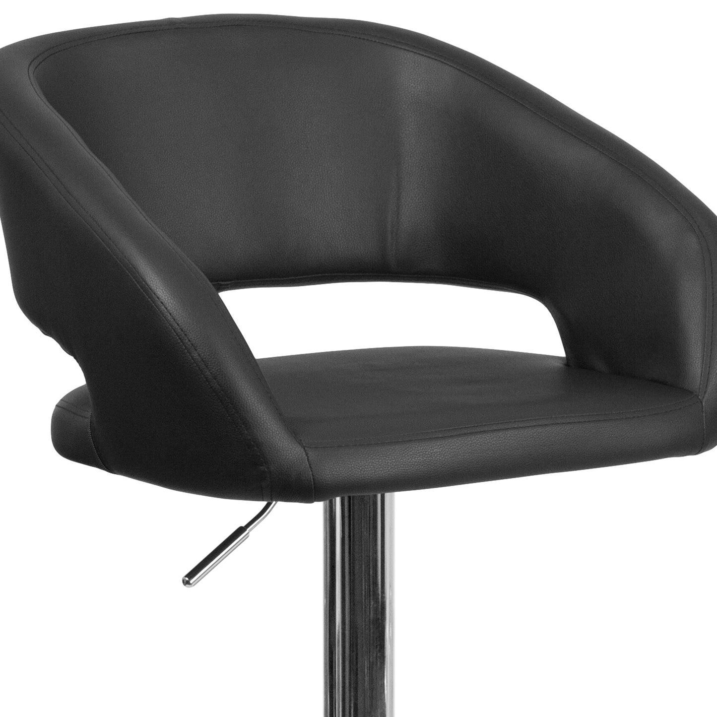 Erik Contemporary Black Vinyl Adjustable Height Barstool with Rounded Mid-Back and Chrome Base Black Vinyl/Chrome Frame