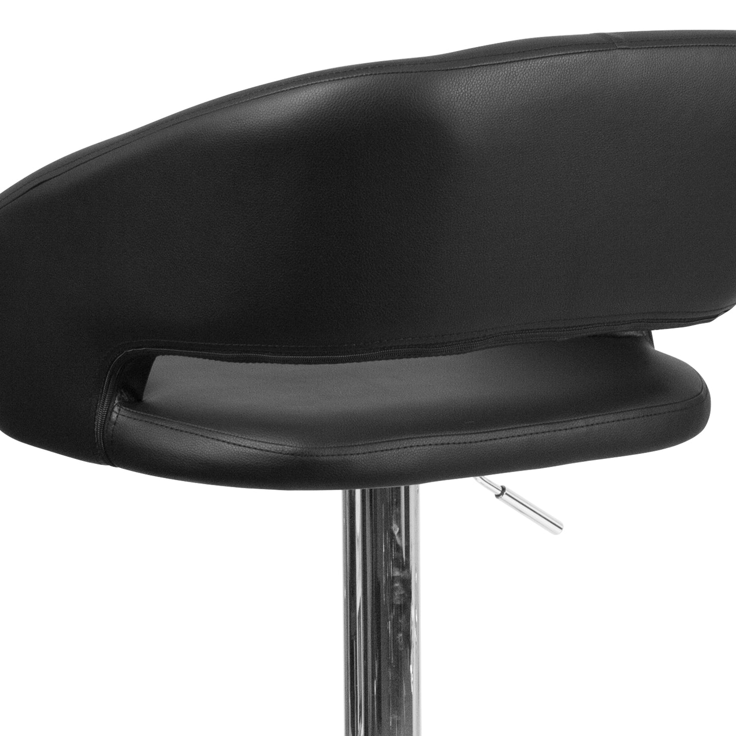 Erik Contemporary Black Vinyl Adjustable Height Barstool with Rounded Mid-Back and Chrome Base Black Vinyl/Chrome Frame