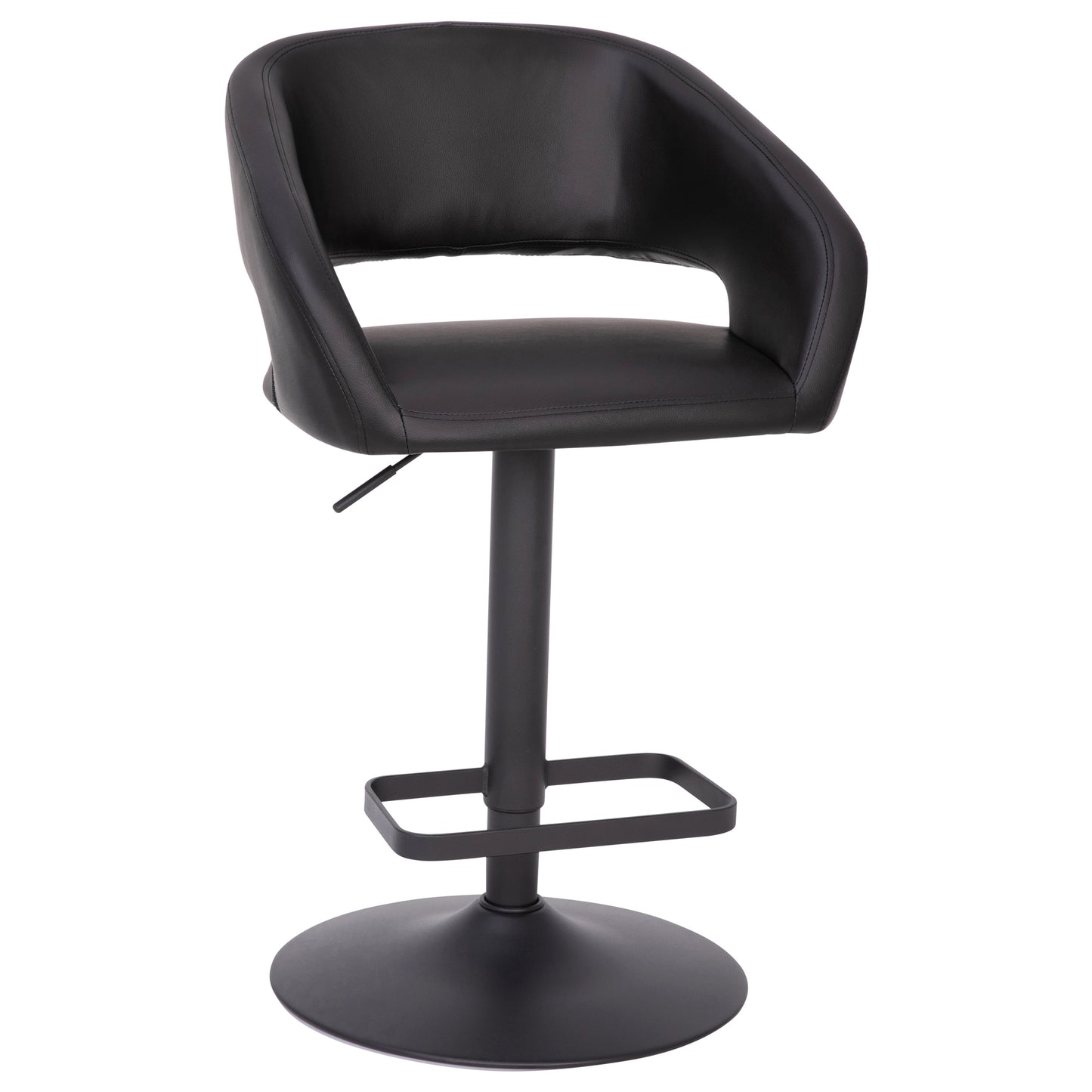 Erik Contemporary Black Vinyl Adjustable Height Barstool with Rounded Mid-Back and Black Base Black Vinyl/Black Frame