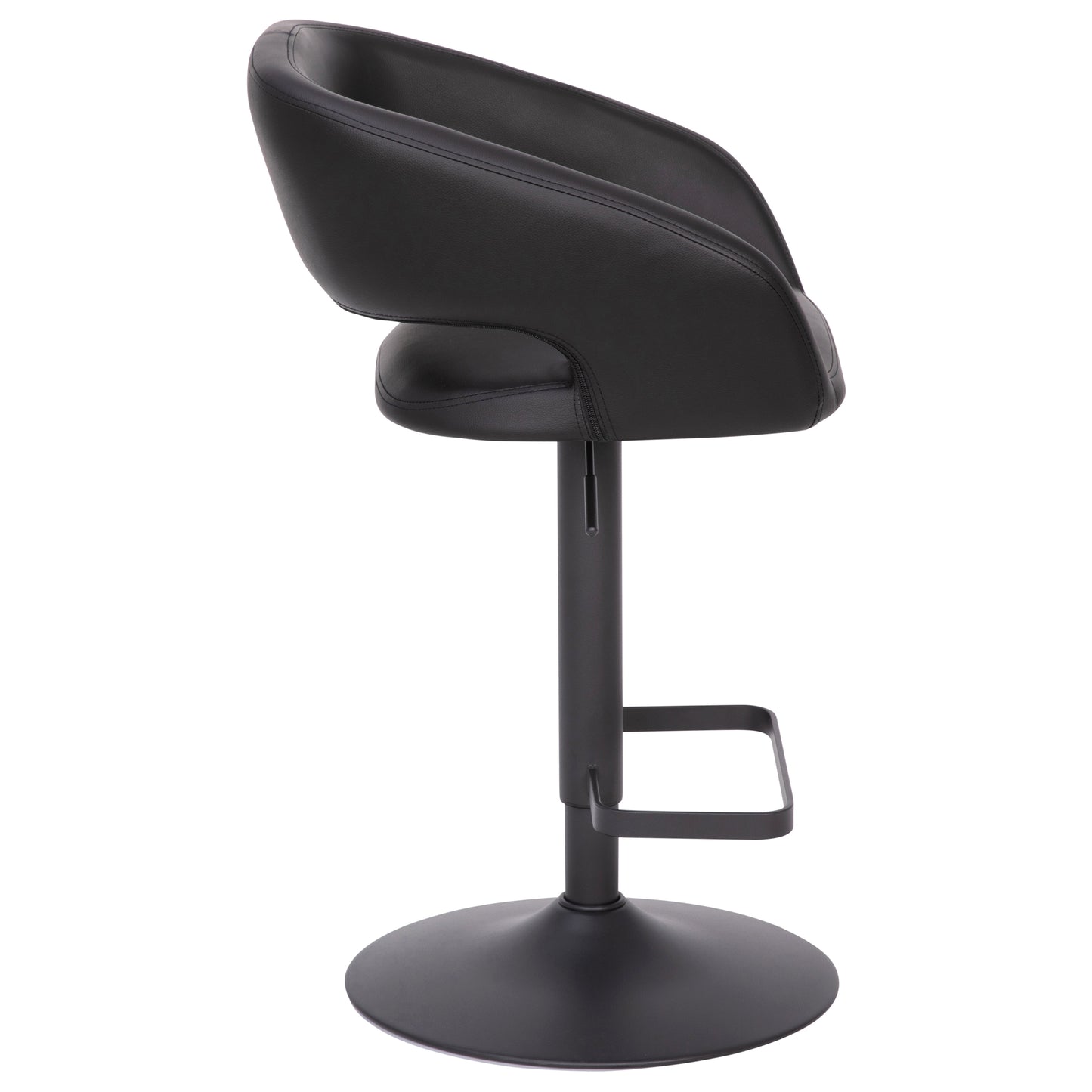 Erik Contemporary Black Vinyl Adjustable Height Barstool with Rounded Mid-Back and Black Base Black Vinyl/Black Frame