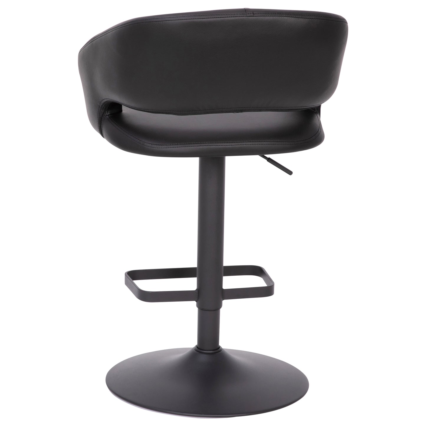 Erik Contemporary Black Vinyl Adjustable Height Barstool with Rounded Mid-Back and Black Base Black Vinyl/Black Frame