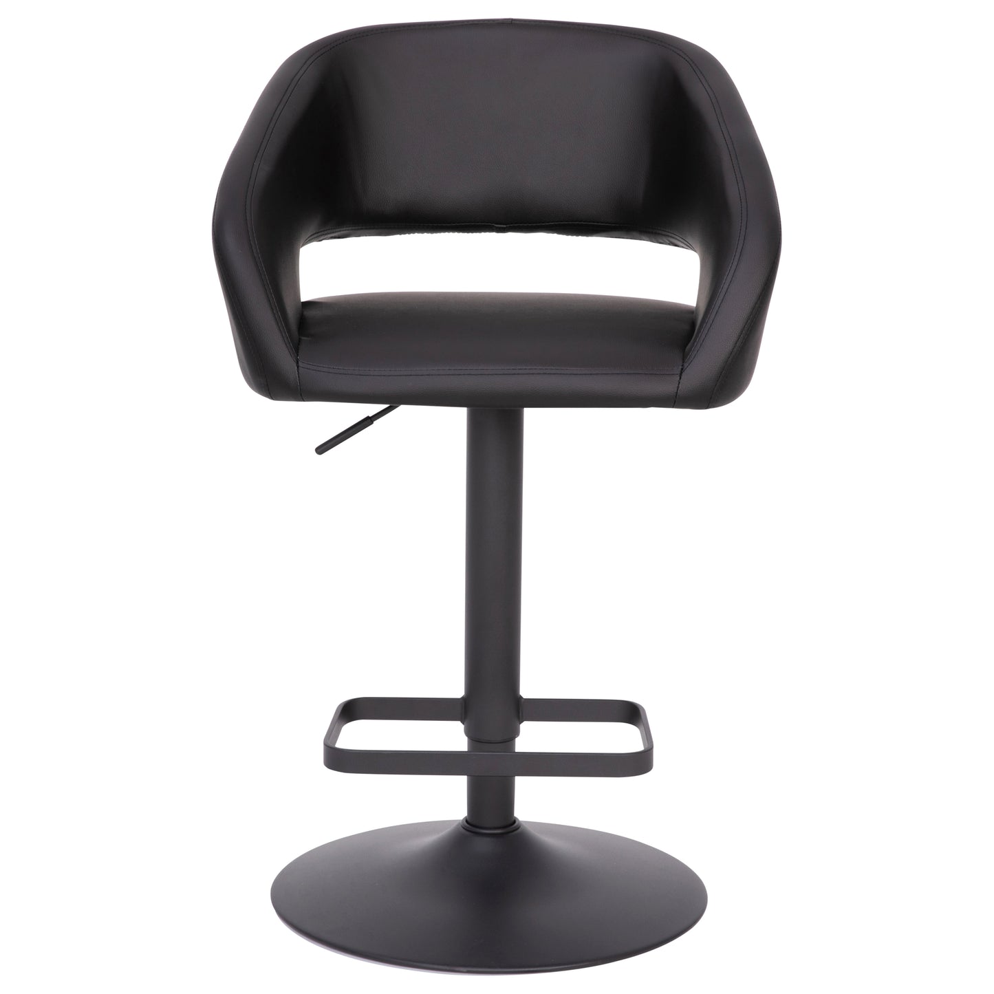 Erik Contemporary Black Vinyl Adjustable Height Barstool with Rounded Mid-Back and Black Base Black Vinyl/Black Frame