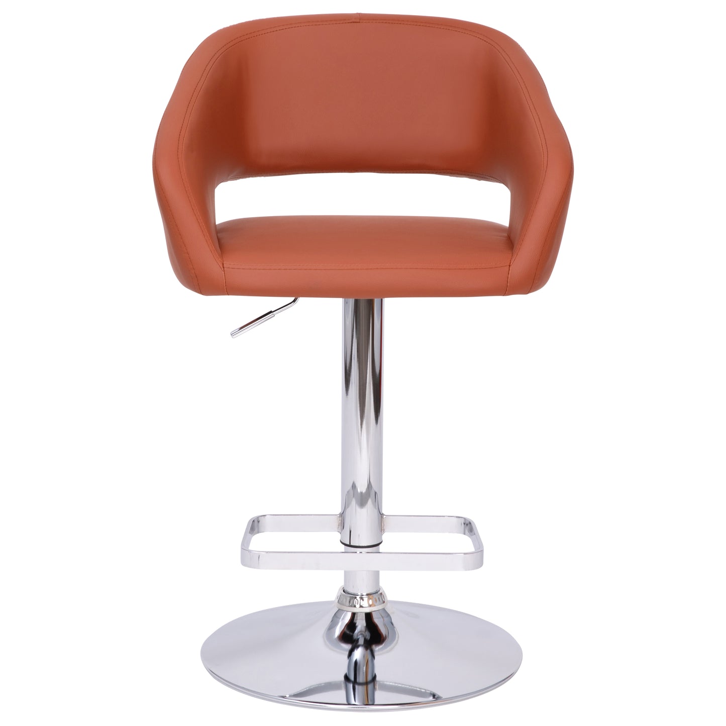 Erik Contemporary Cognac Vinyl Adjustable Height Barstool with Rounded Mid-Back and Chrome Base Cognac Vinyl/Chrome Frame