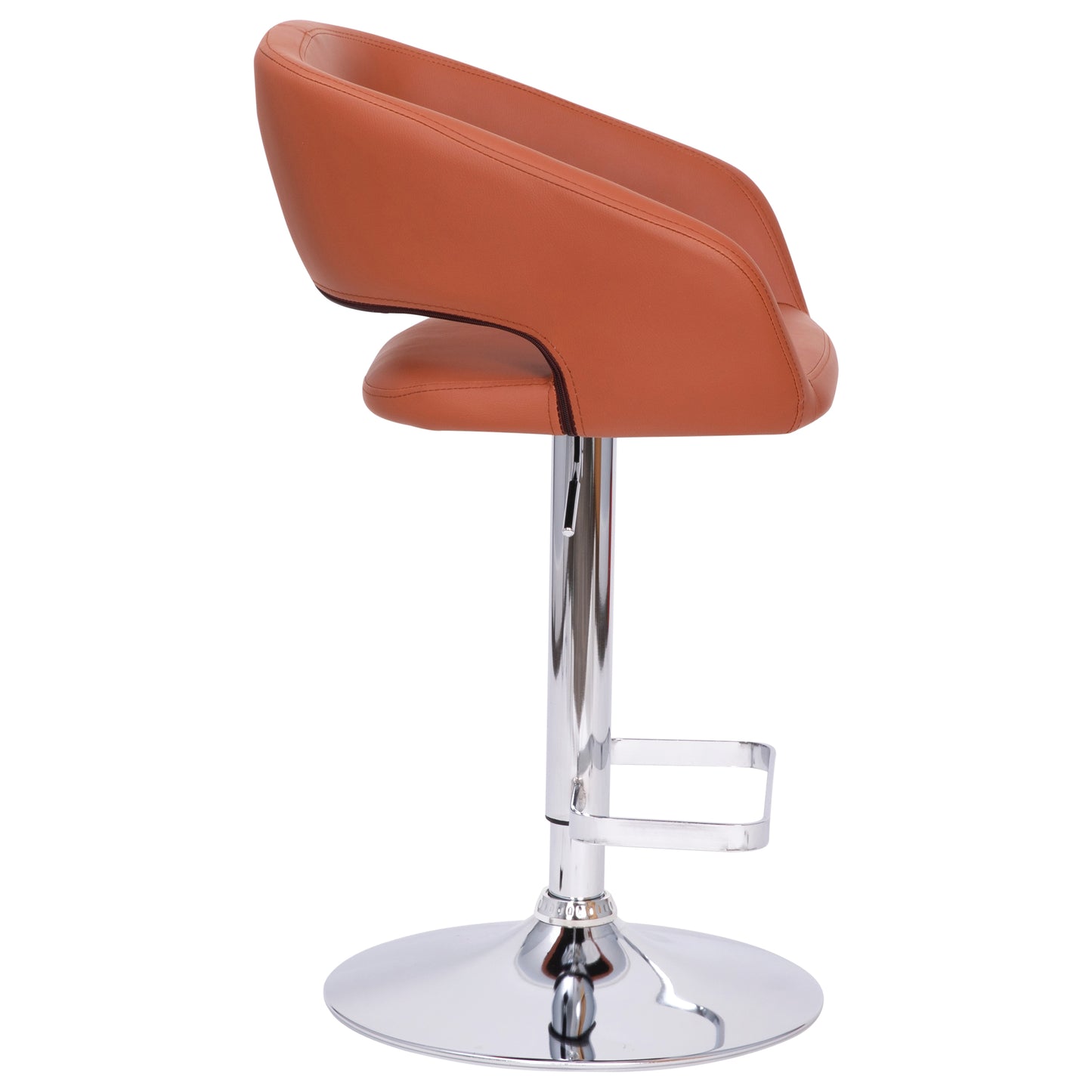 Erik Contemporary Cognac Vinyl Adjustable Height Barstool with Rounded Mid-Back and Chrome Base Cognac Vinyl/Chrome Frame