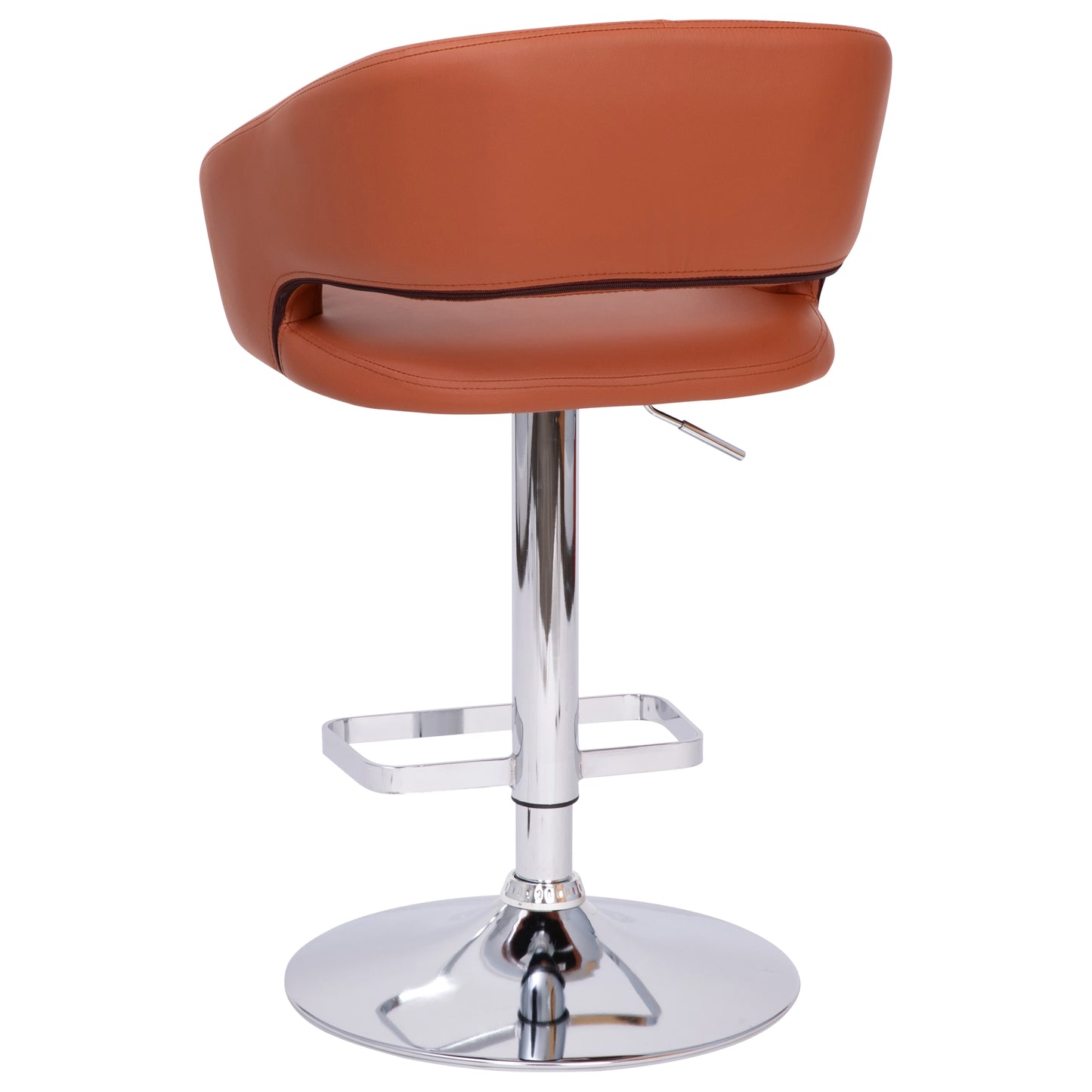 Erik Contemporary Cognac Vinyl Adjustable Height Barstool with Rounded Mid-Back and Chrome Base Cognac Vinyl/Chrome Frame