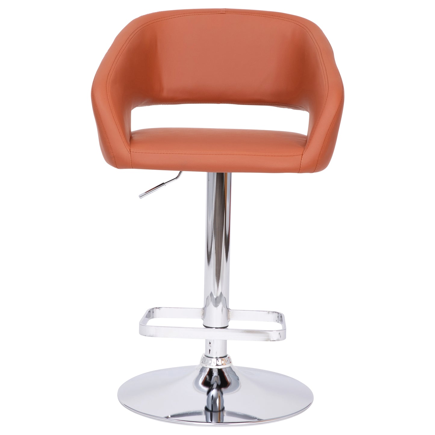 Erik Contemporary Cognac Vinyl Adjustable Height Barstool with Rounded Mid-Back and Chrome Base Cognac Vinyl/Chrome Frame