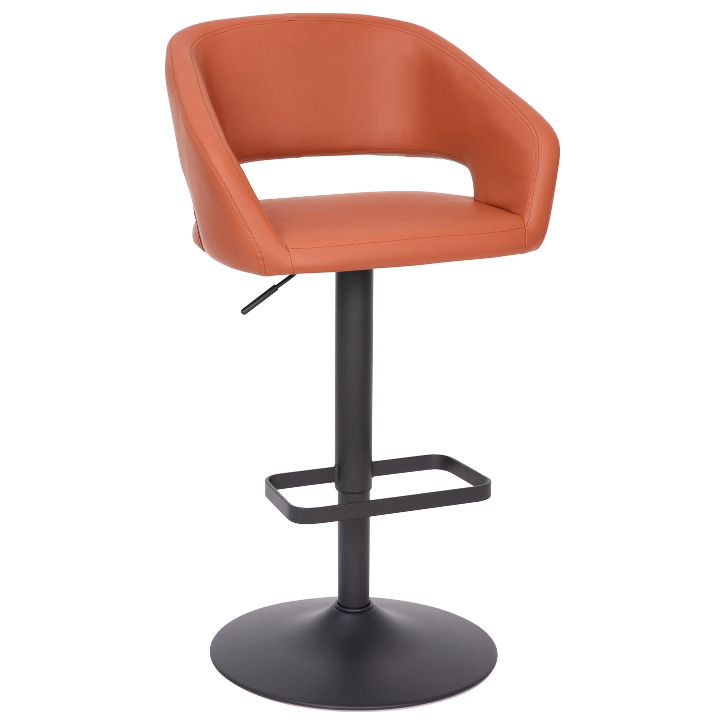 Erik Contemporary Cognac Vinyl Adjustable Height Barstool with Rounded Mid-Back and Black Base Cognac Vinyl/Black Frame