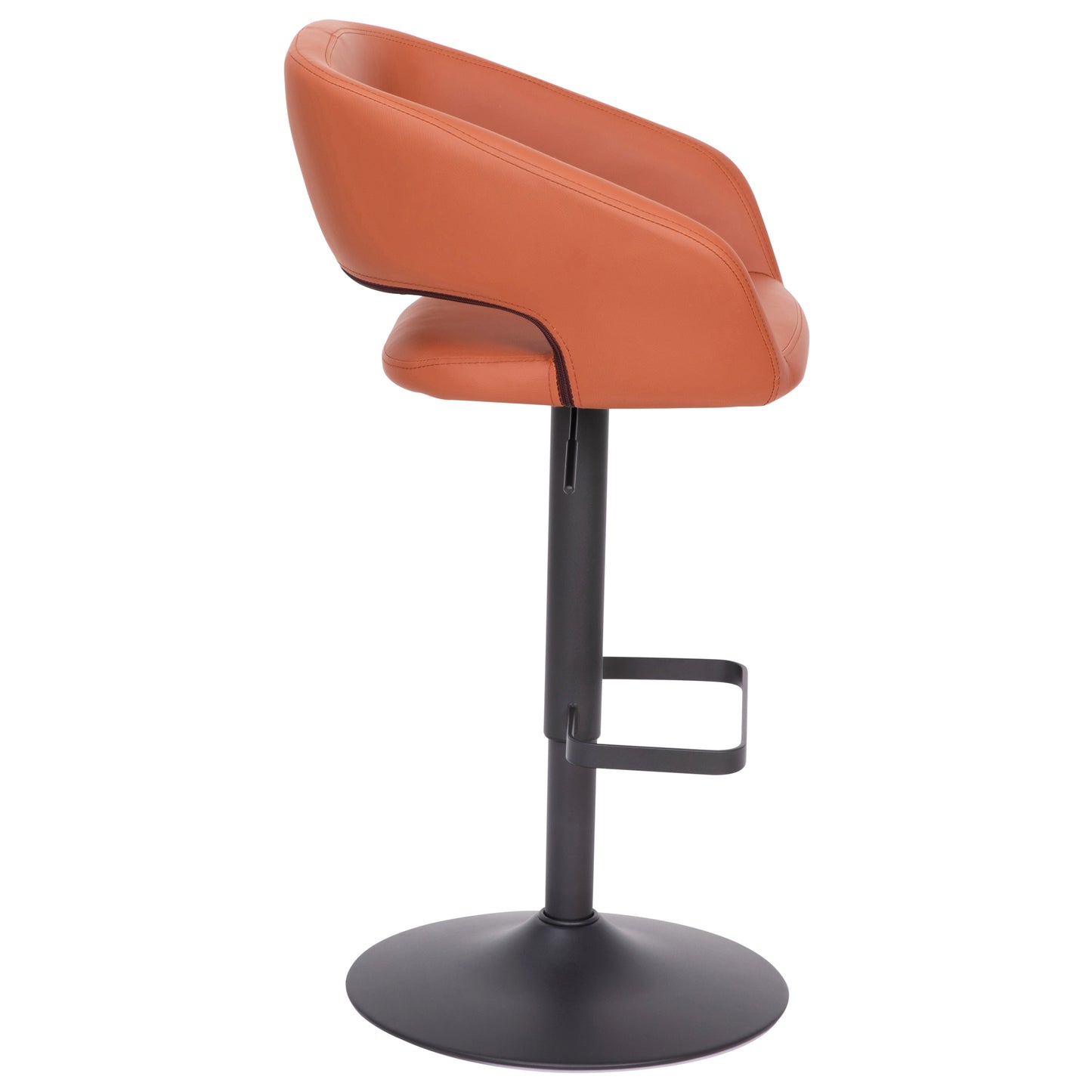 Erik Contemporary Cognac Vinyl Adjustable Height Barstool with Rounded Mid-Back and Black Base Cognac Vinyl/Black Frame