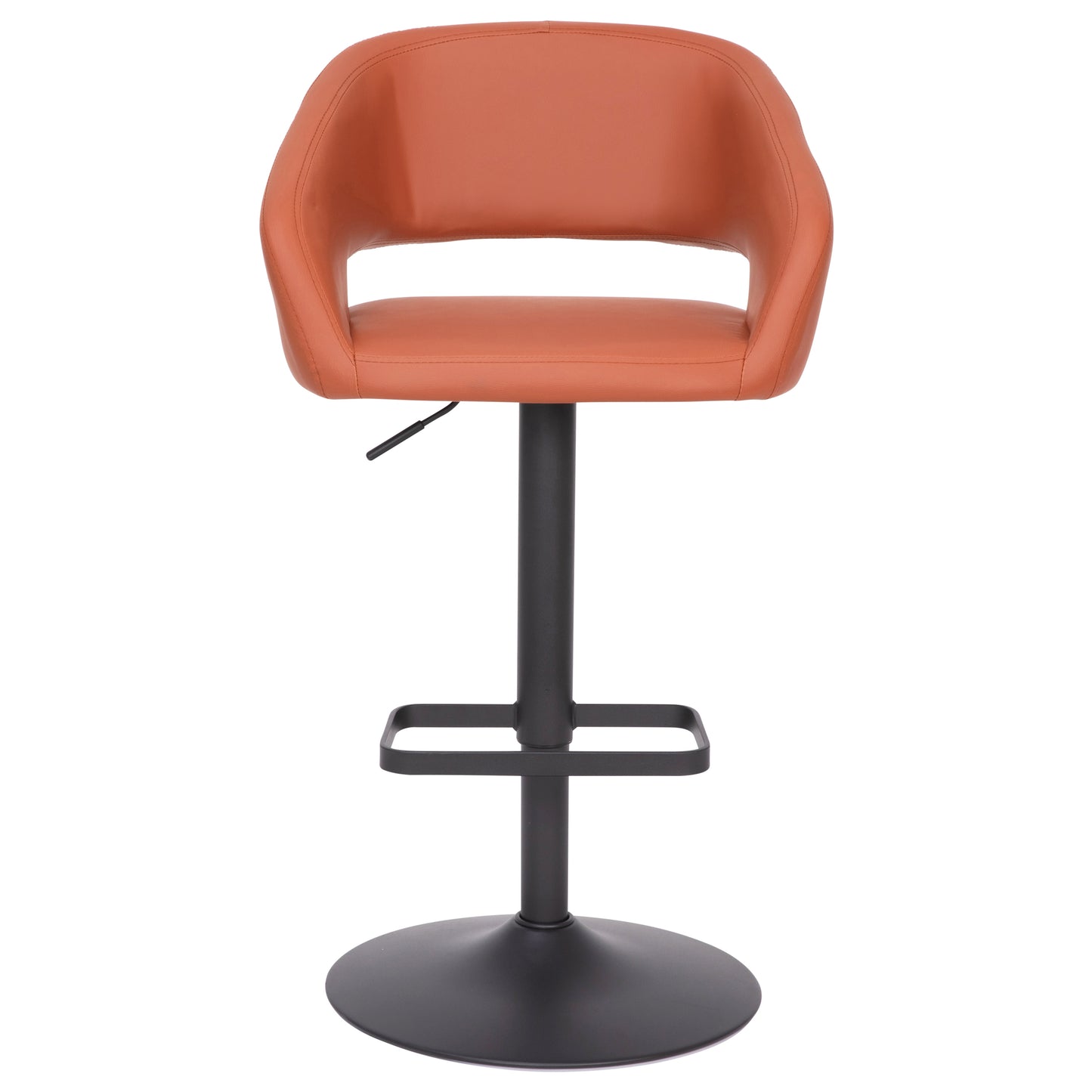 Erik Contemporary Cognac Vinyl Adjustable Height Barstool with Rounded Mid-Back and Black Base Cognac Vinyl/Black Frame