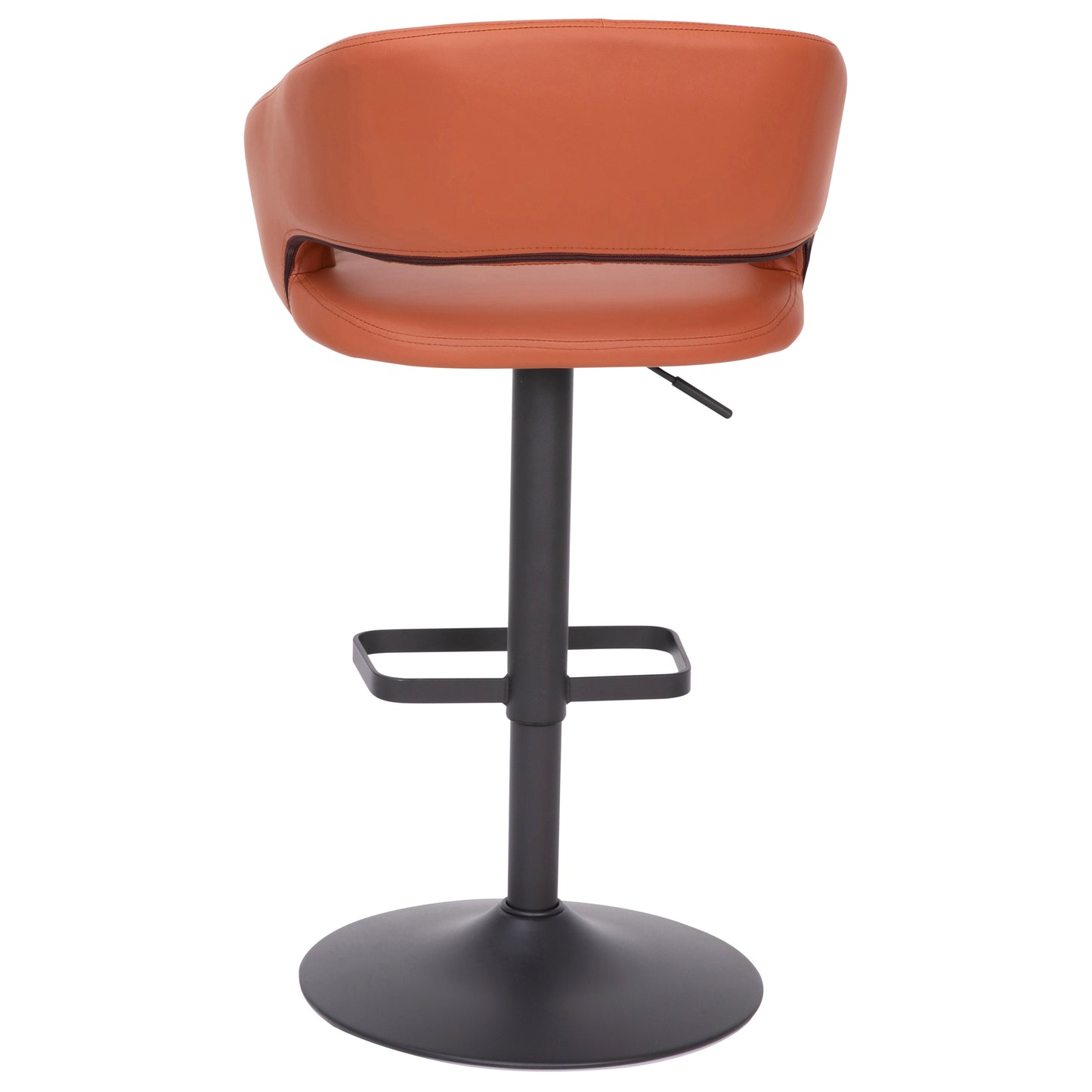 Erik Contemporary Cognac Vinyl Adjustable Height Barstool with Rounded Mid-Back and Black Base Cognac Vinyl/Black Frame