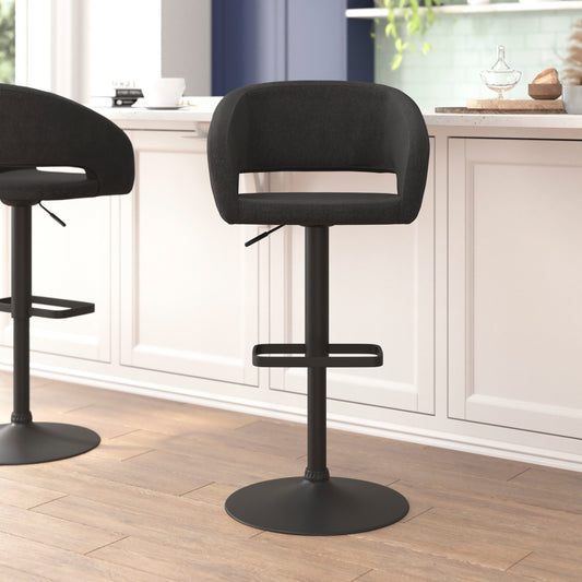 Erik Contemporary Charcoal Fabric Adjustable Height Barstool with Rounded Mid-Back and Black Base Charcoal Fabric/Black Frame