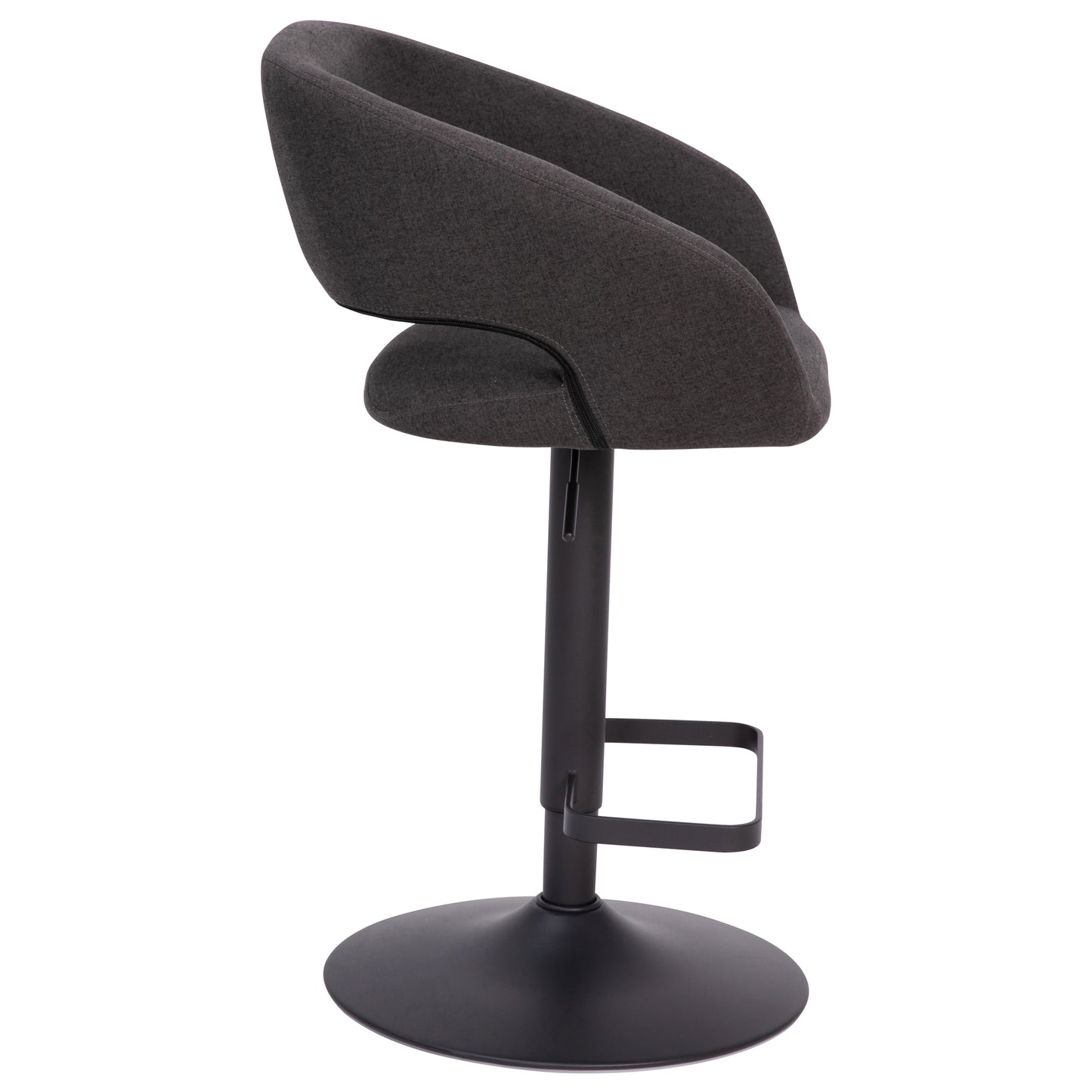 Erik Contemporary Charcoal Fabric Adjustable Height Barstool with Rounded Mid-Back and Black Base Charcoal Fabric/Black Frame
