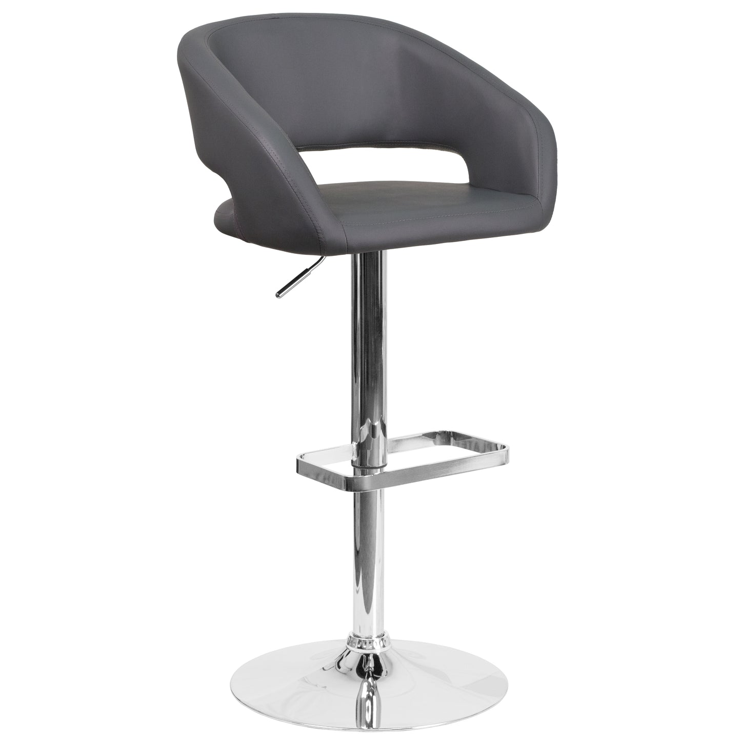 Erik Contemporary Gray Vinyl Adjustable Height Barstool with Rounded Mid-Back and Chrome Base Gray Vinyl/Chrome Frame