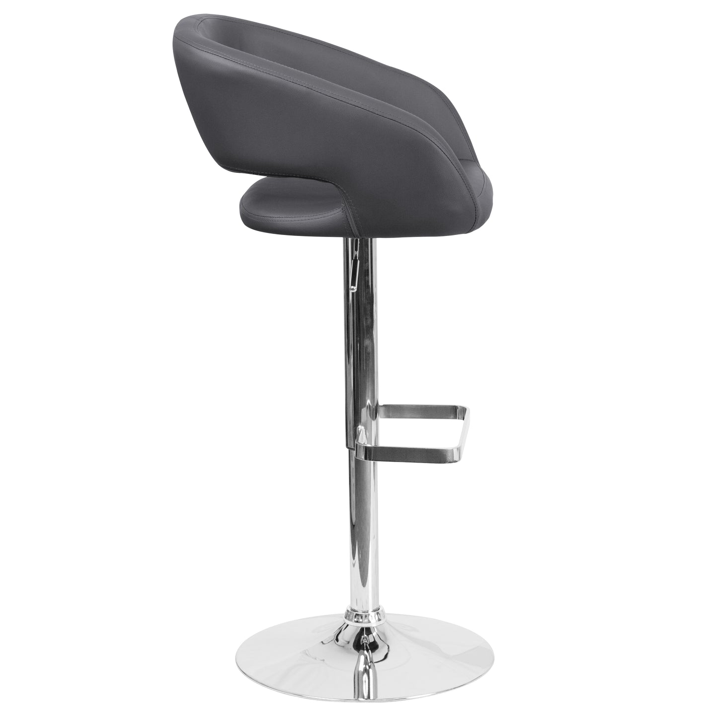 Erik Contemporary Gray Vinyl Adjustable Height Barstool with Rounded Mid-Back and Chrome Base Gray Vinyl/Chrome Frame