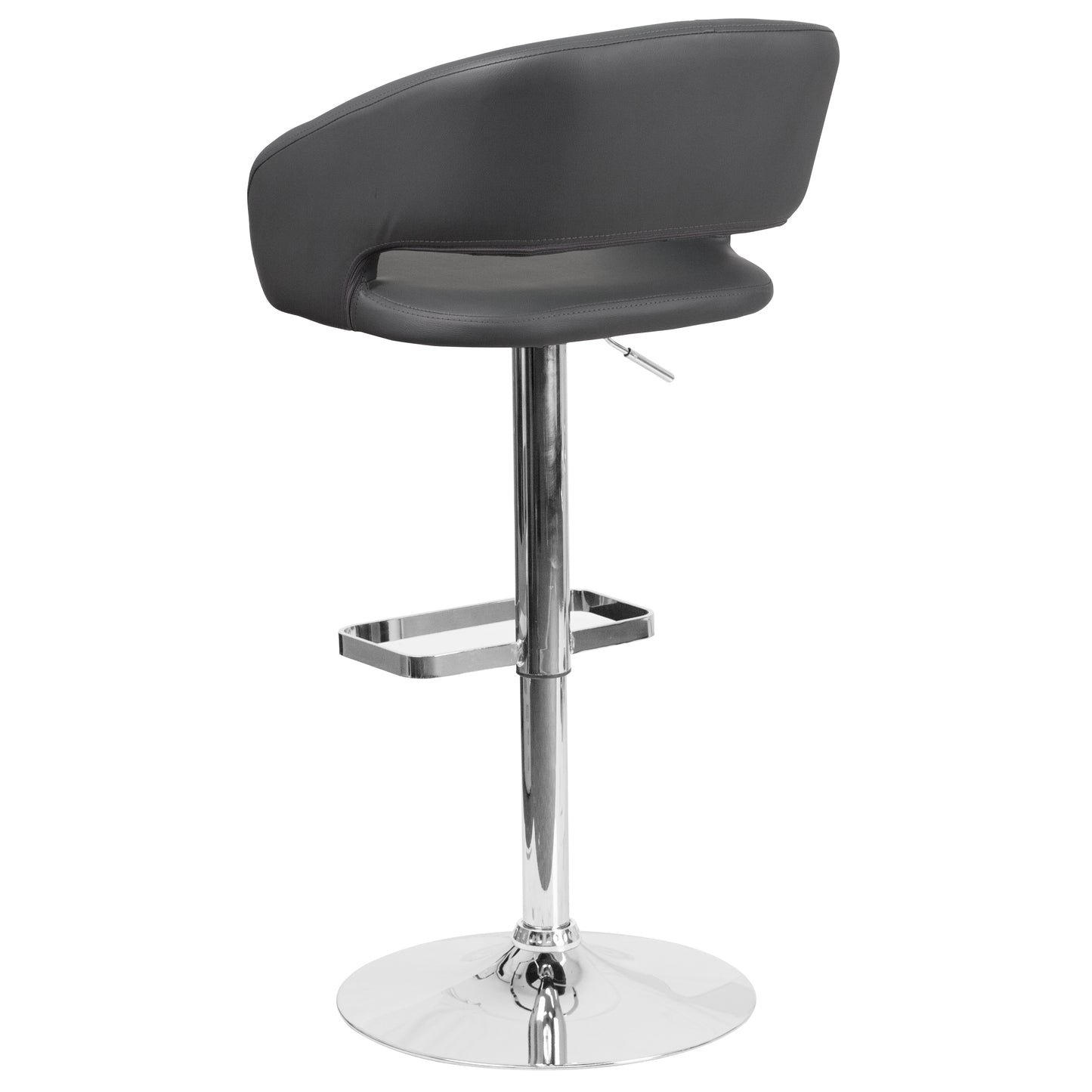 Erik Contemporary Gray Vinyl Adjustable Height Barstool with Rounded Mid-Back and Chrome Base Gray Vinyl/Chrome Frame