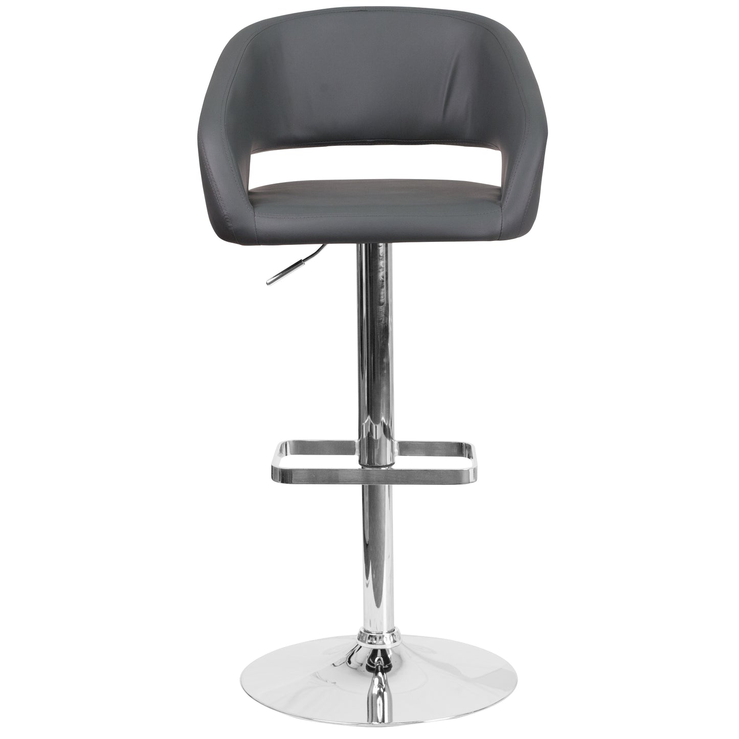 Erik Contemporary Gray Vinyl Adjustable Height Barstool with Rounded Mid-Back and Chrome Base Gray Vinyl/Chrome Frame
