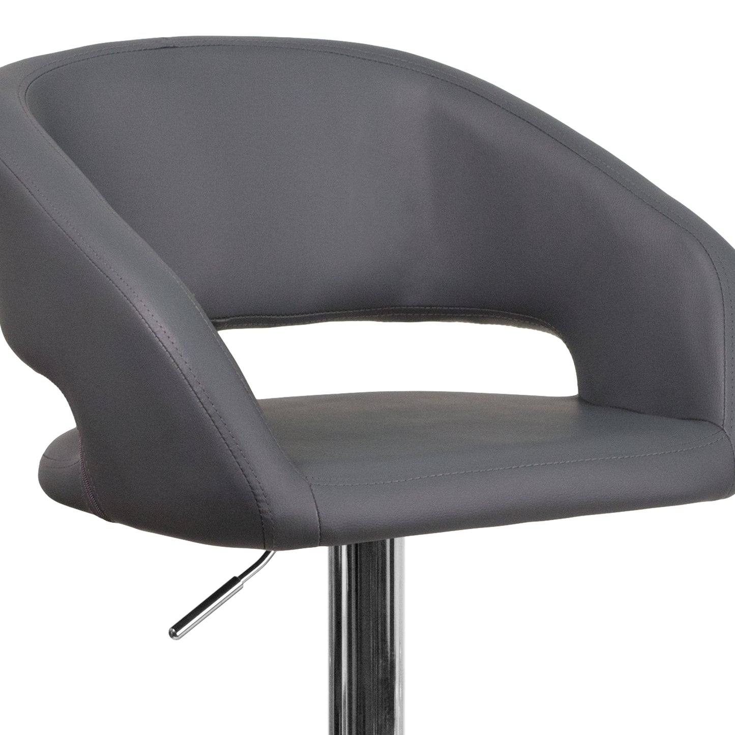 Erik Contemporary Gray Vinyl Adjustable Height Barstool with Rounded Mid-Back and Chrome Base Gray Vinyl/Chrome Frame