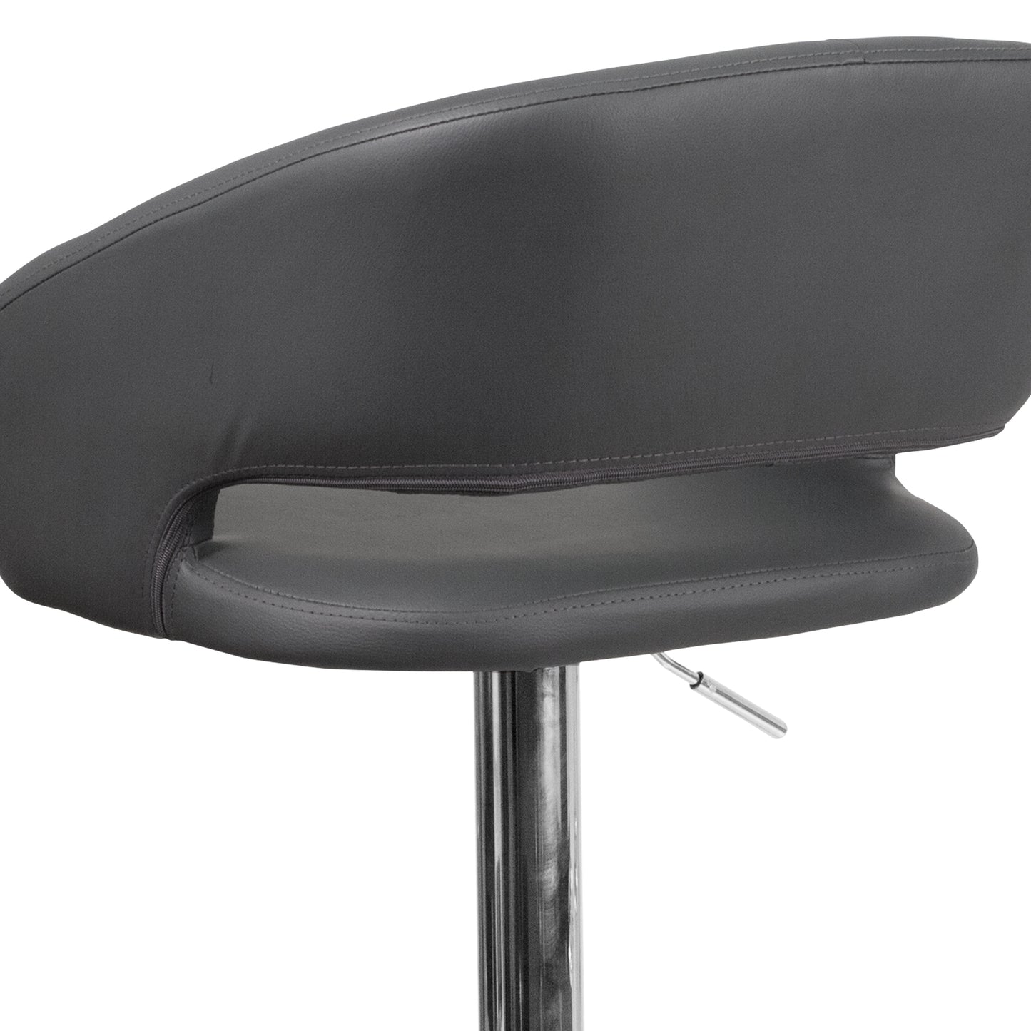 Erik Contemporary Gray Vinyl Adjustable Height Barstool with Rounded Mid-Back and Chrome Base Gray Vinyl/Chrome Frame