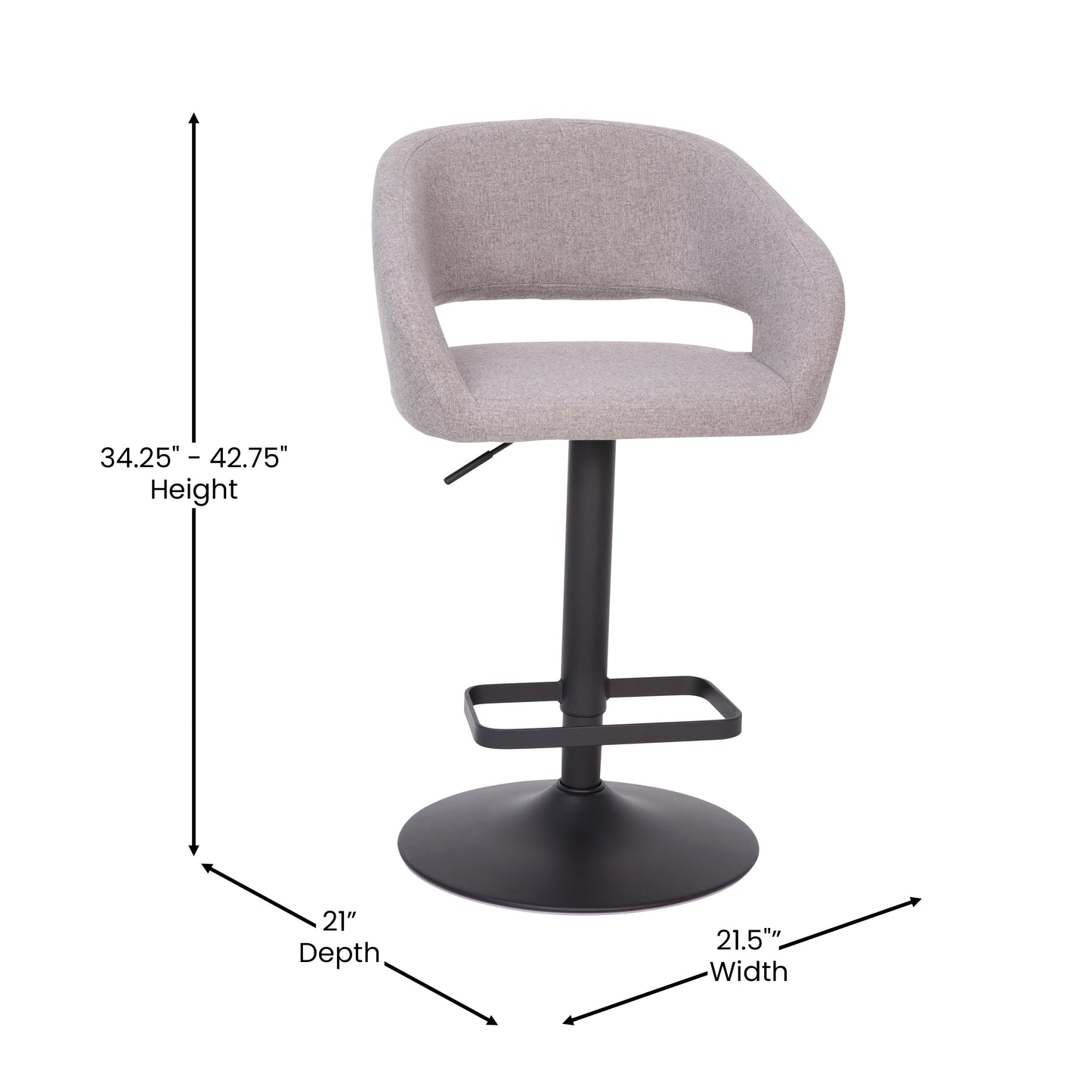 Erik Contemporary Gray Vinyl Adjustable Height Barstool with Rounded Mid-Back and Black Base Gray Vinyl/Black Frame