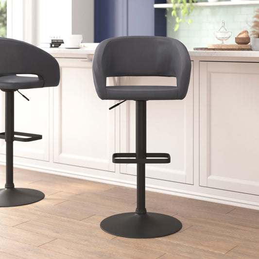 Erik Contemporary Gray Vinyl Adjustable Height Barstool with Rounded Mid-Back and Black Base Gray Vinyl/Black Frame