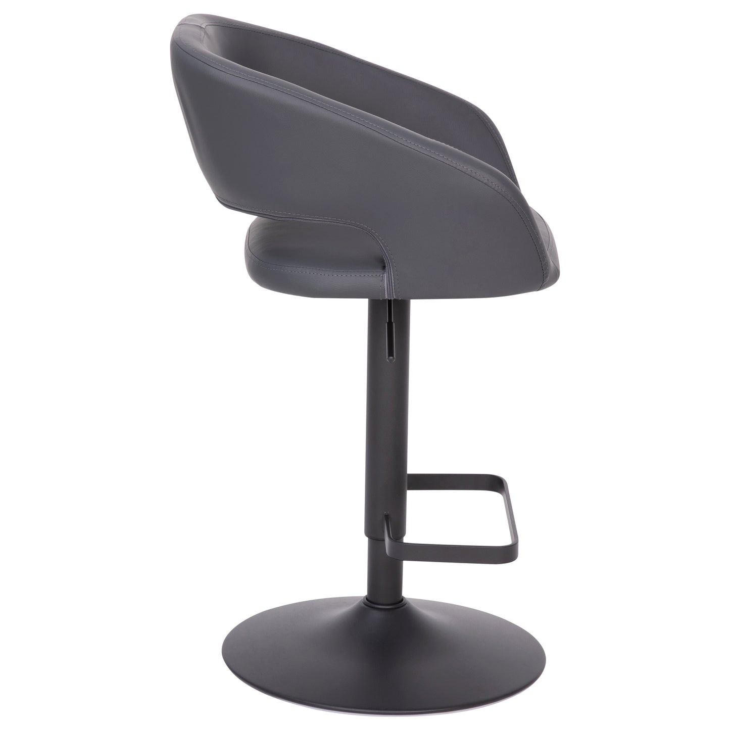 Erik Contemporary Gray Vinyl Adjustable Height Barstool with Rounded Mid-Back and Black Base Gray Vinyl/Black Frame