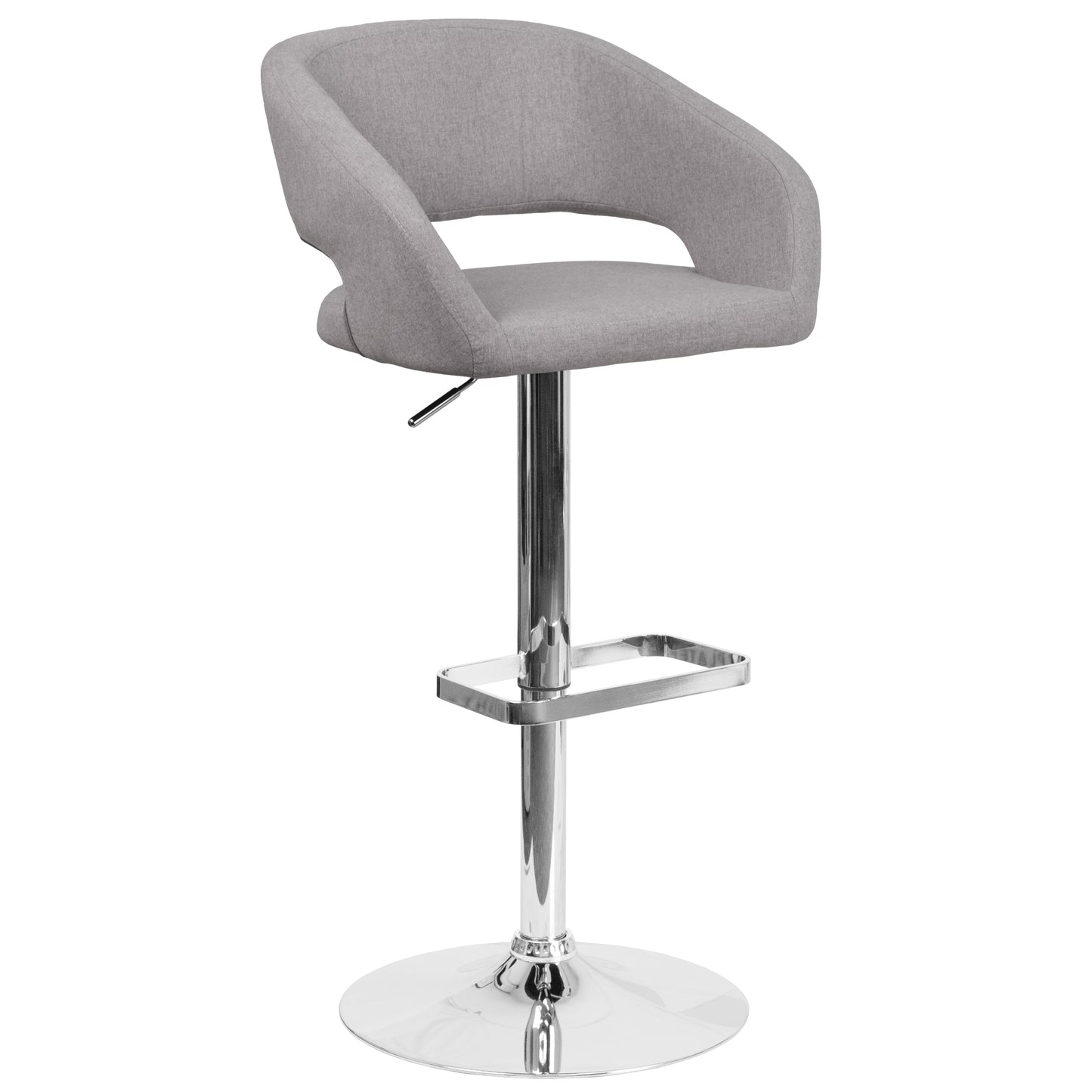 Erik Contemporary Gray Fabric Adjustable Height Barstool with Rounded Mid-Back and Chrome Base Gray Fabric/Chrome Frame