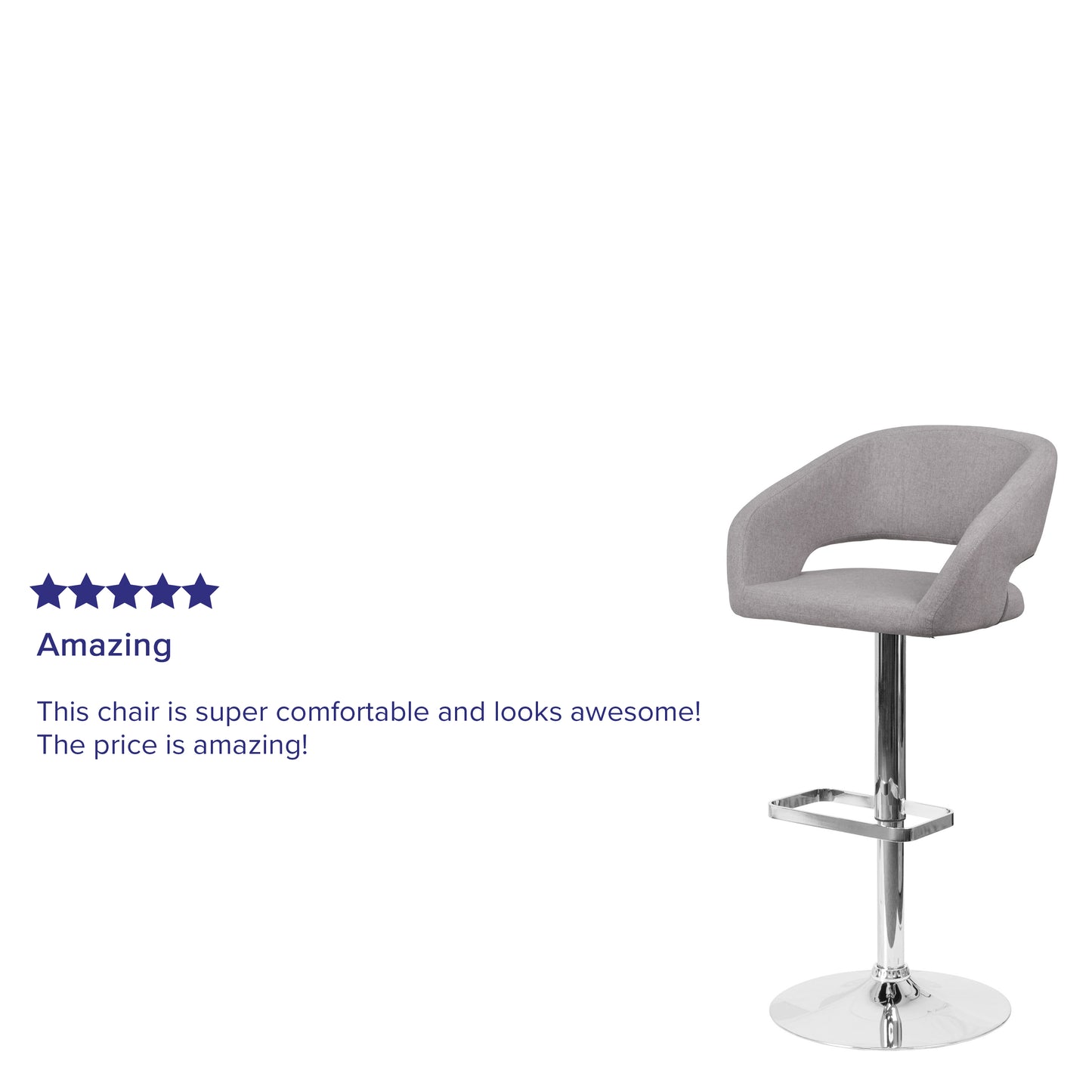 Erik Contemporary Gray Fabric Adjustable Height Barstool with Rounded Mid-Back and Chrome Base Gray Fabric/Chrome Frame