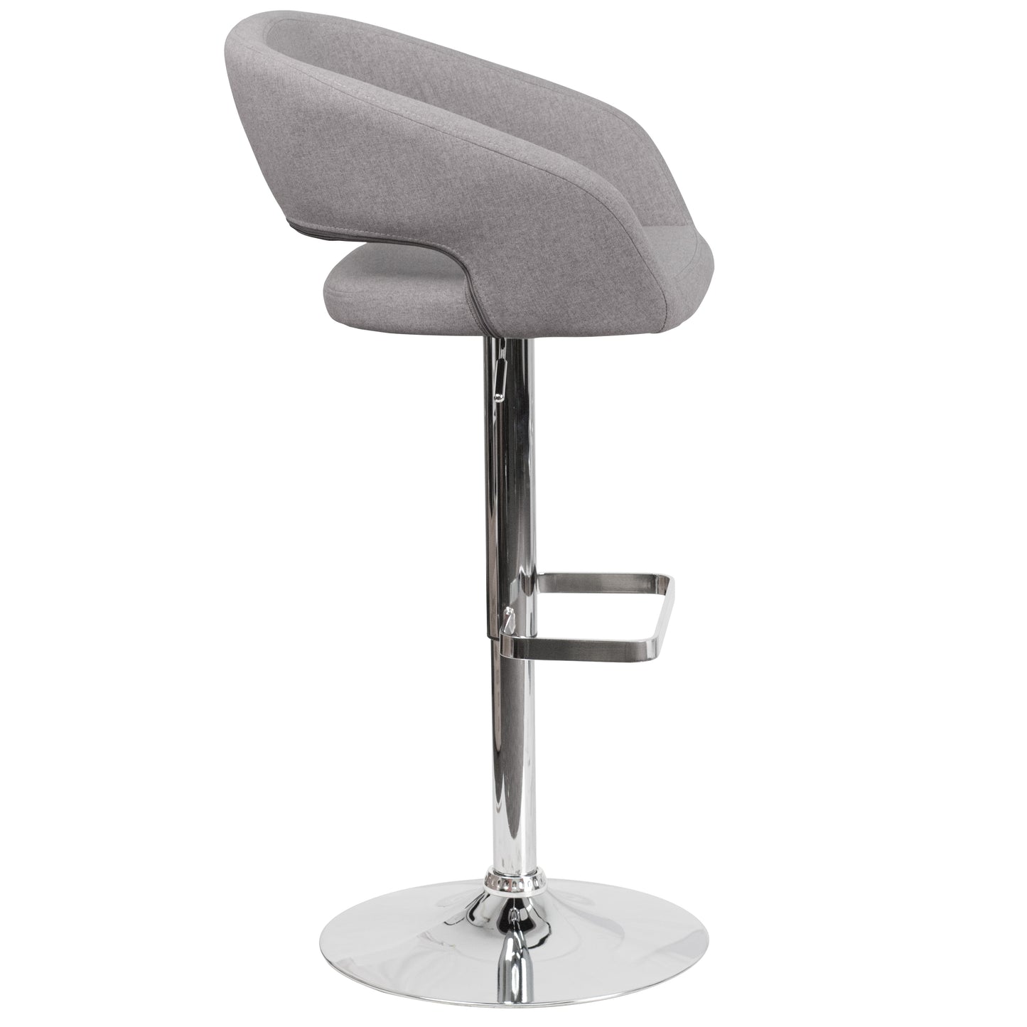 Erik Contemporary Gray Fabric Adjustable Height Barstool with Rounded Mid-Back and Chrome Base Gray Fabric/Chrome Frame