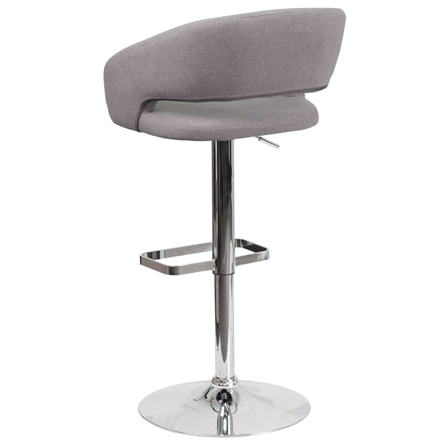 Erik Contemporary Gray Fabric Adjustable Height Barstool with Rounded Mid-Back and Chrome Base Gray Fabric/Chrome Frame