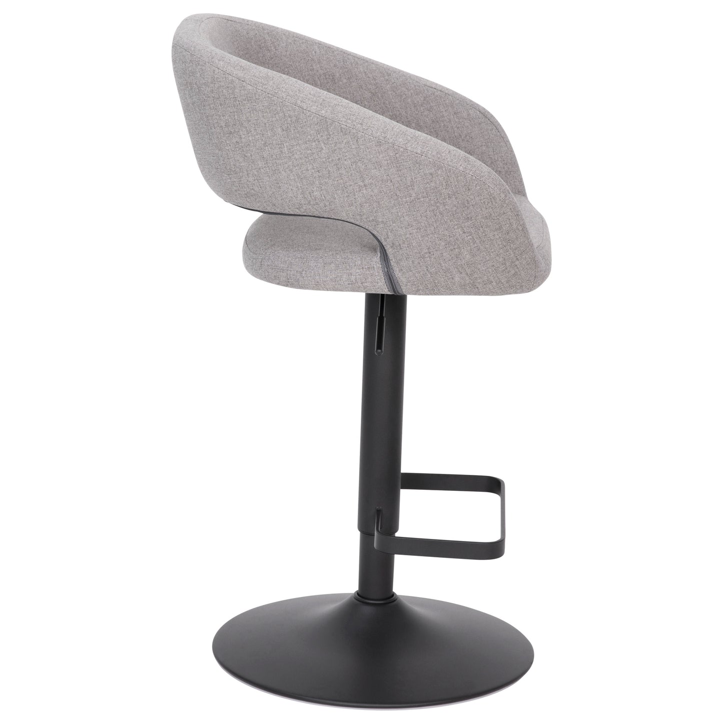 Erik Contemporary Gray Fabric Adjustable Height Barstool with Rounded Mid-Back and Black Base Gray Fabric/Black Frame
