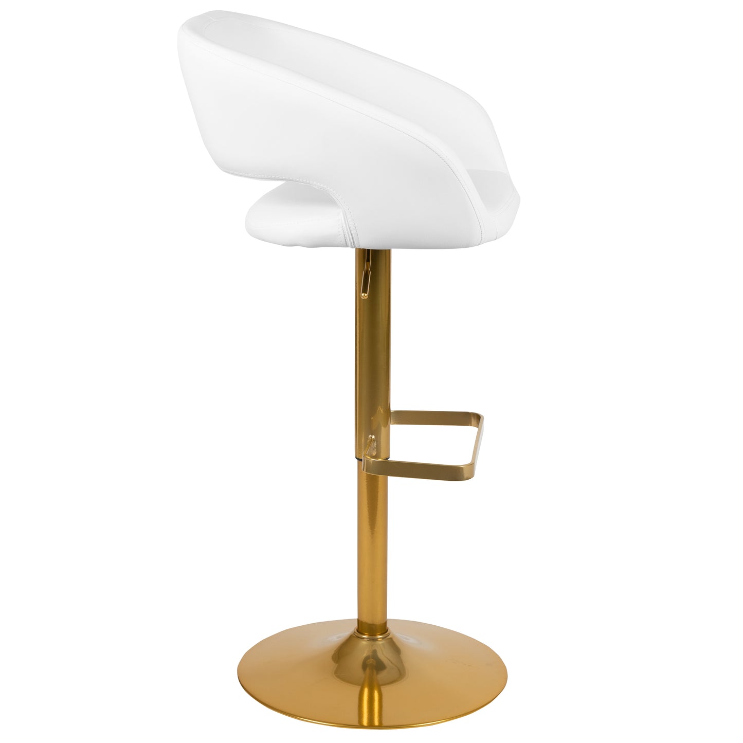 Erik Contemporary White Vinyl Adjustable Height Barstool with Rounded Mid-Back and Gold Base White/Gold Frame