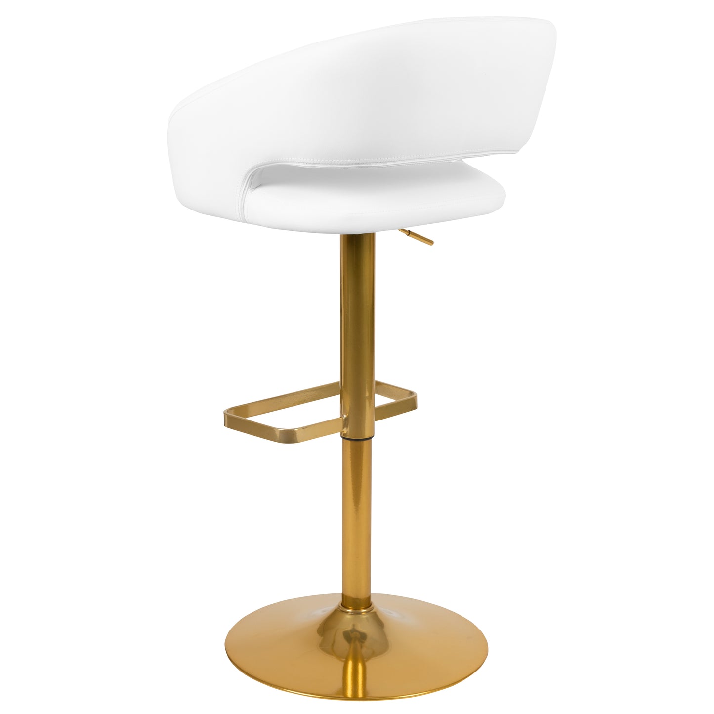 Erik Contemporary White Vinyl Adjustable Height Barstool with Rounded Mid-Back and Gold Base White/Gold Frame