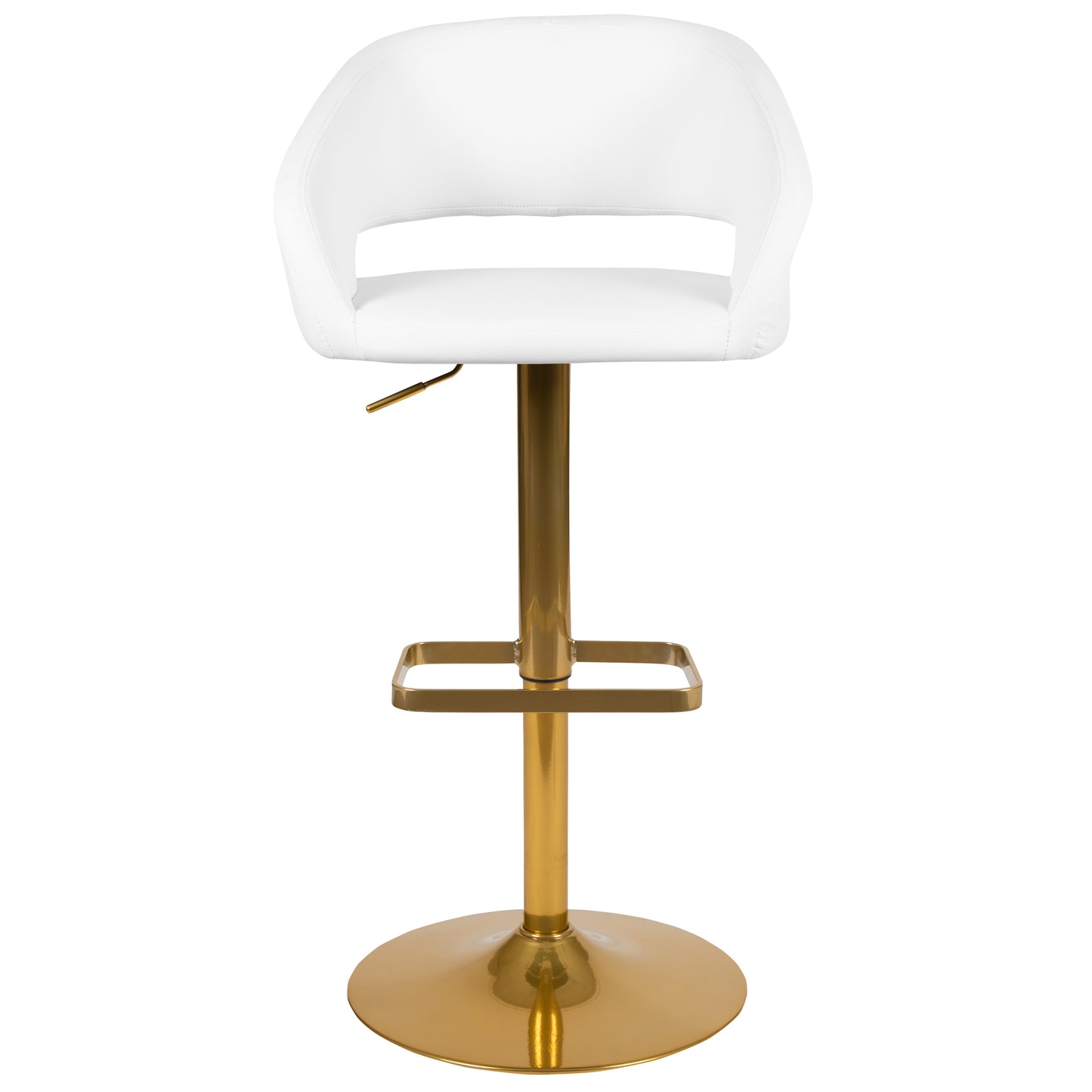 Erik Contemporary White Vinyl Adjustable Height Barstool with Rounded Mid-Back and Gold Base White/Gold Frame