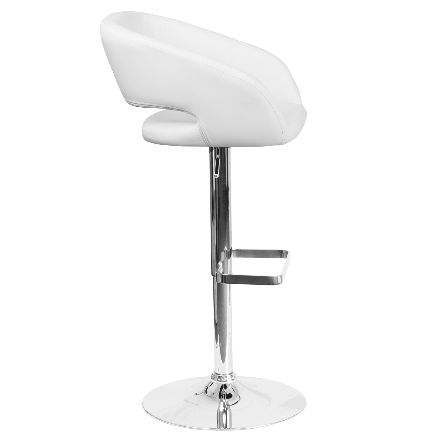 Erik Contemporary White Vinyl Adjustable Height Barstool with Rounded Mid-Back and Chrome Base White Vinyl/Chrome Frame