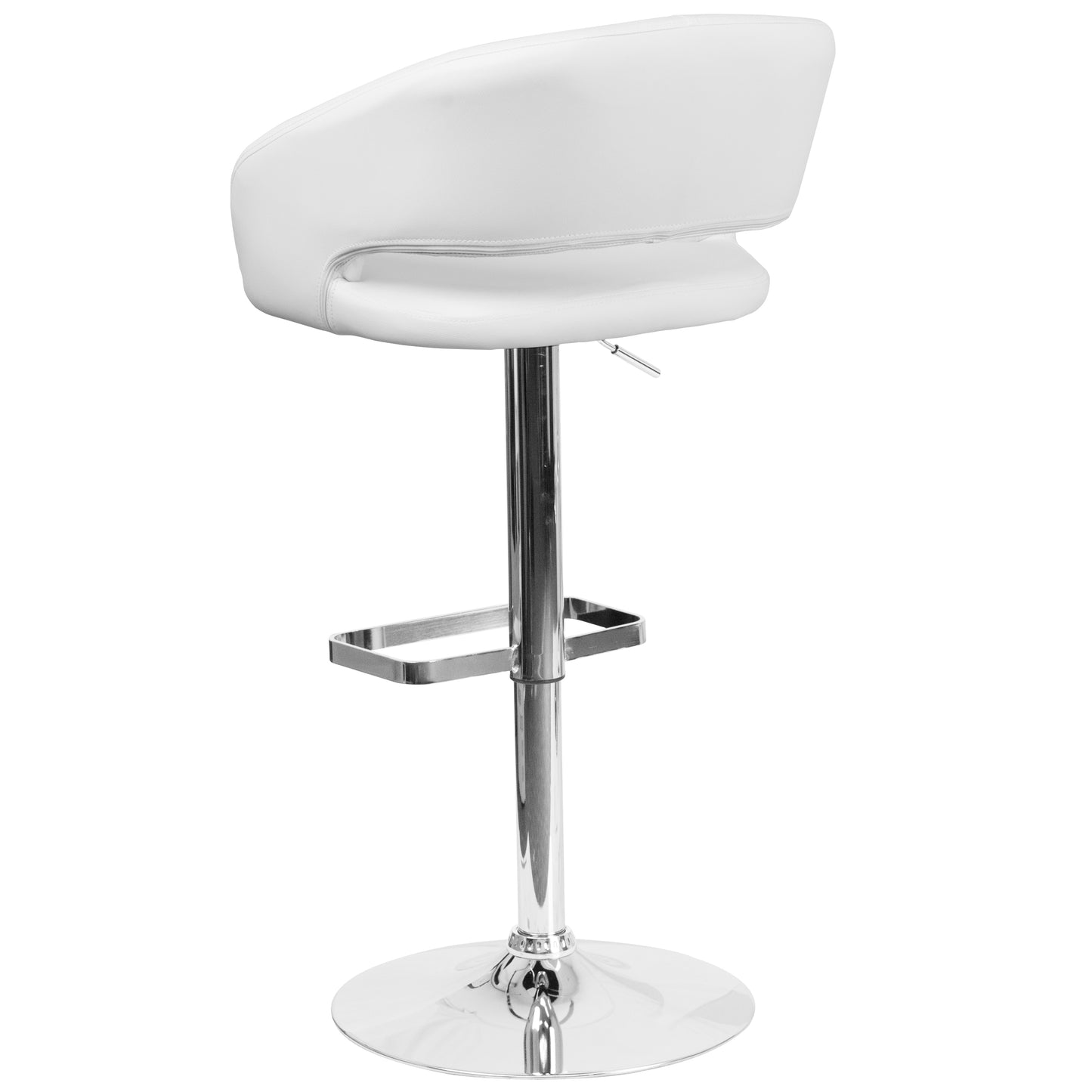 Erik Contemporary White Vinyl Adjustable Height Barstool with Rounded Mid-Back and Chrome Base White Vinyl/Chrome Frame