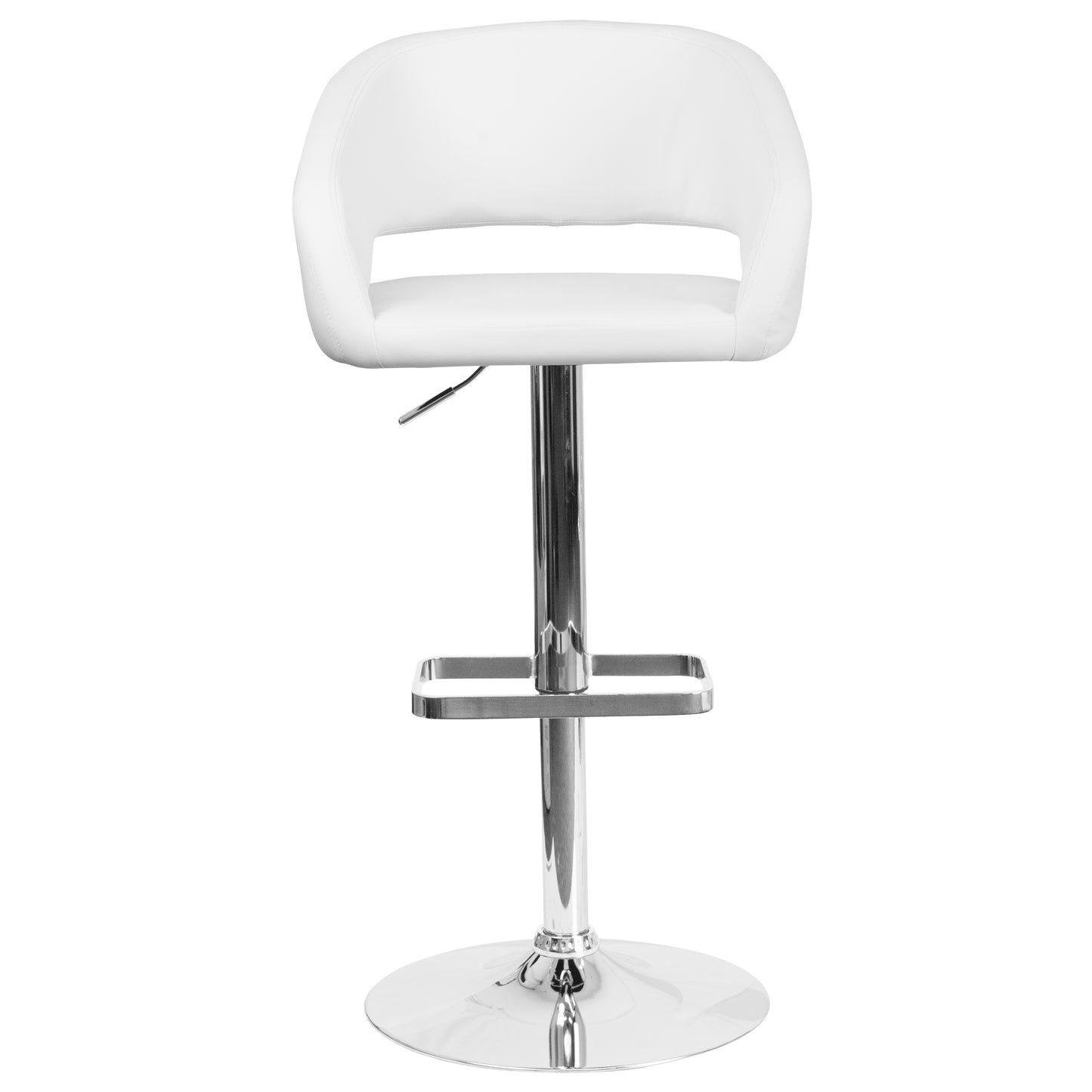 Erik Contemporary White Vinyl Adjustable Height Barstool with Rounded Mid-Back and Chrome Base White Vinyl/Chrome Frame