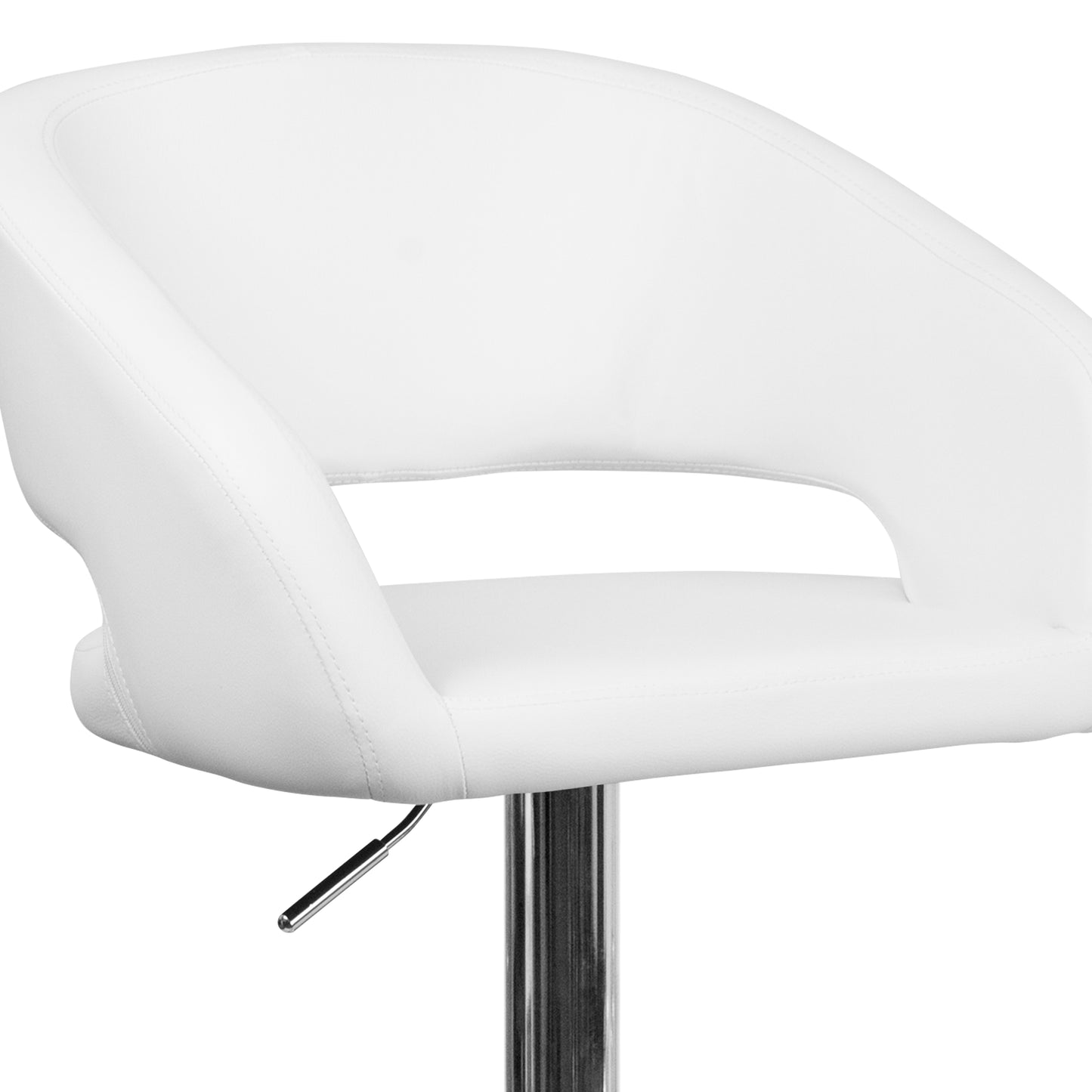 Erik Contemporary White Vinyl Adjustable Height Barstool with Rounded Mid-Back and Chrome Base White Vinyl/Chrome Frame