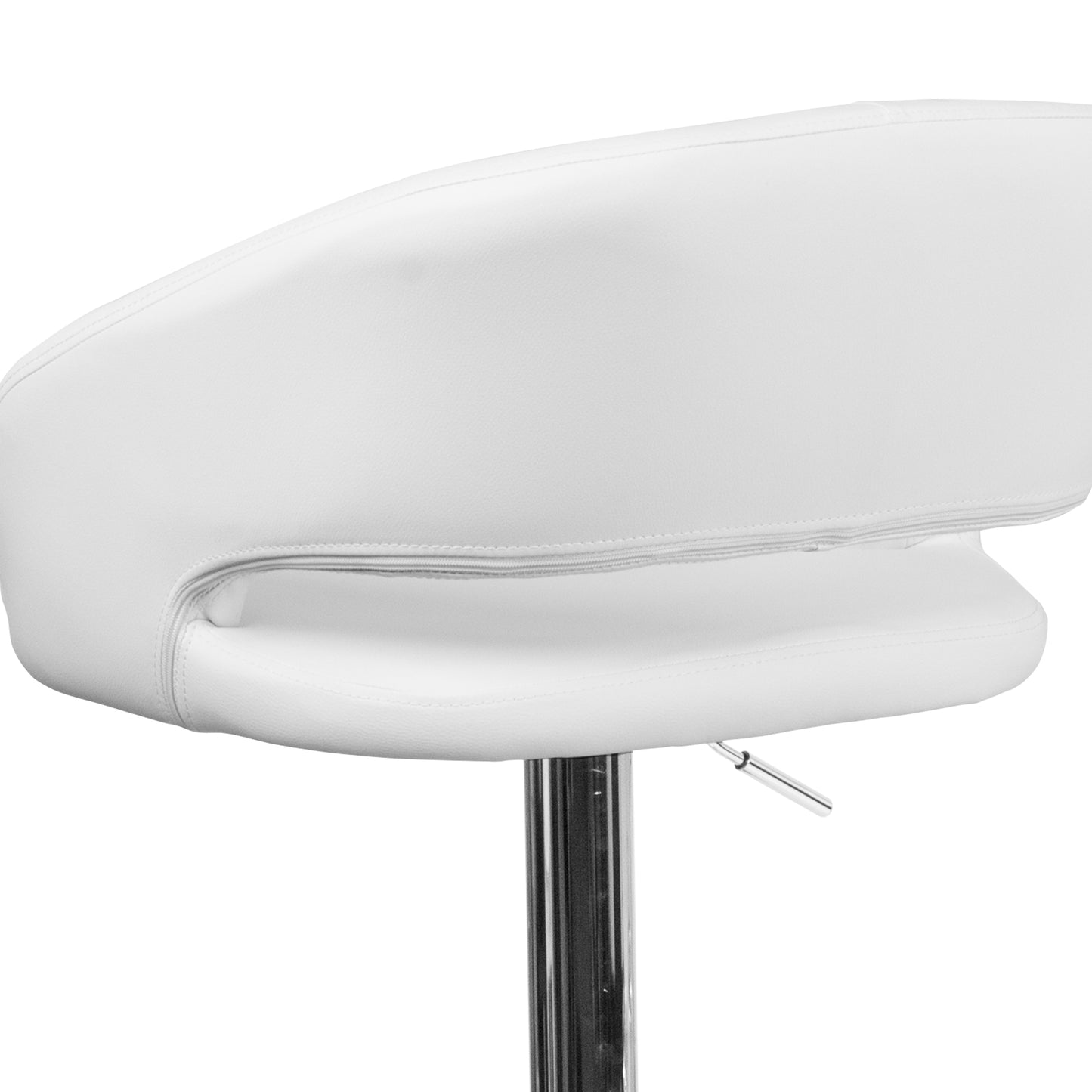 Erik Contemporary White Vinyl Adjustable Height Barstool with Rounded Mid-Back and Chrome Base White Vinyl/Chrome Frame