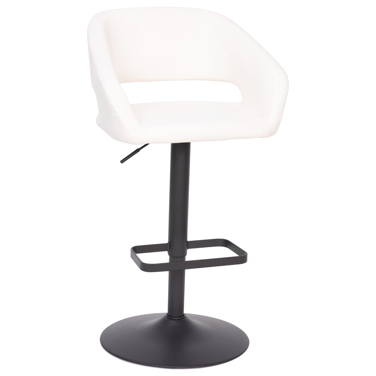 Erik Contemporary White Vinyl Adjustable Height Barstool with Rounded Mid-Back and Black Base White Vinyl/Black Frame