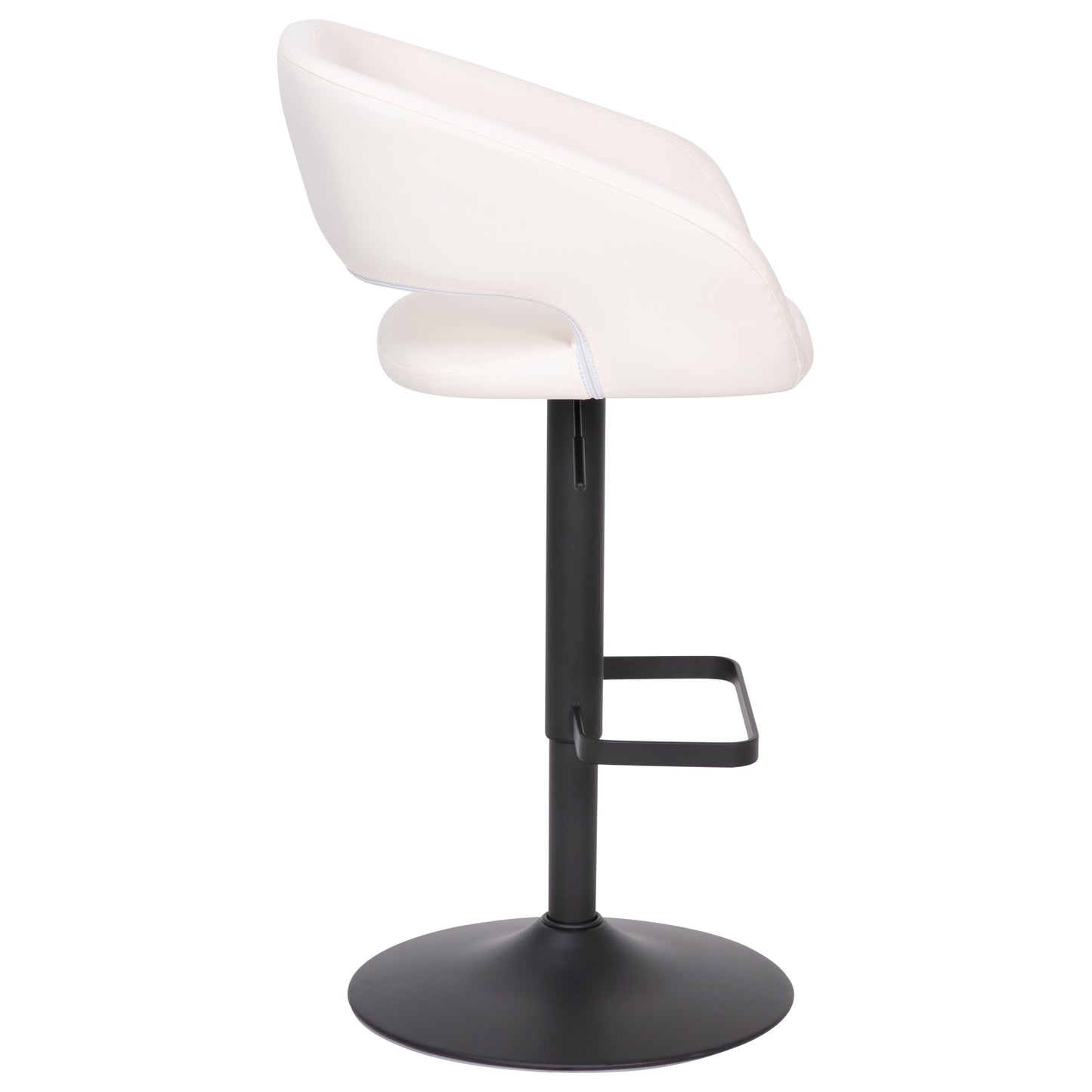 Erik Contemporary White Vinyl Adjustable Height Barstool with Rounded Mid-Back and Black Base White Vinyl/Black Frame