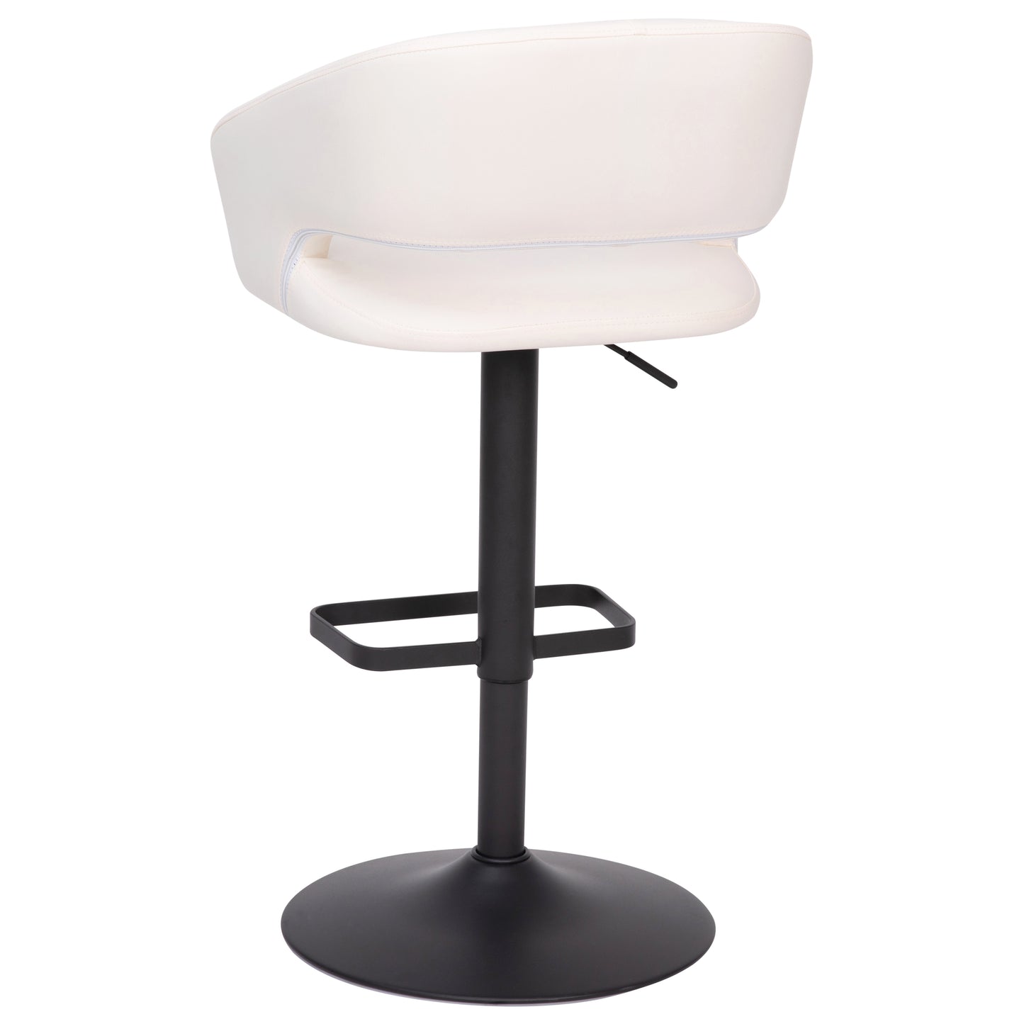 Erik Contemporary White Vinyl Adjustable Height Barstool with Rounded Mid-Back and Black Base White Vinyl/Black Frame