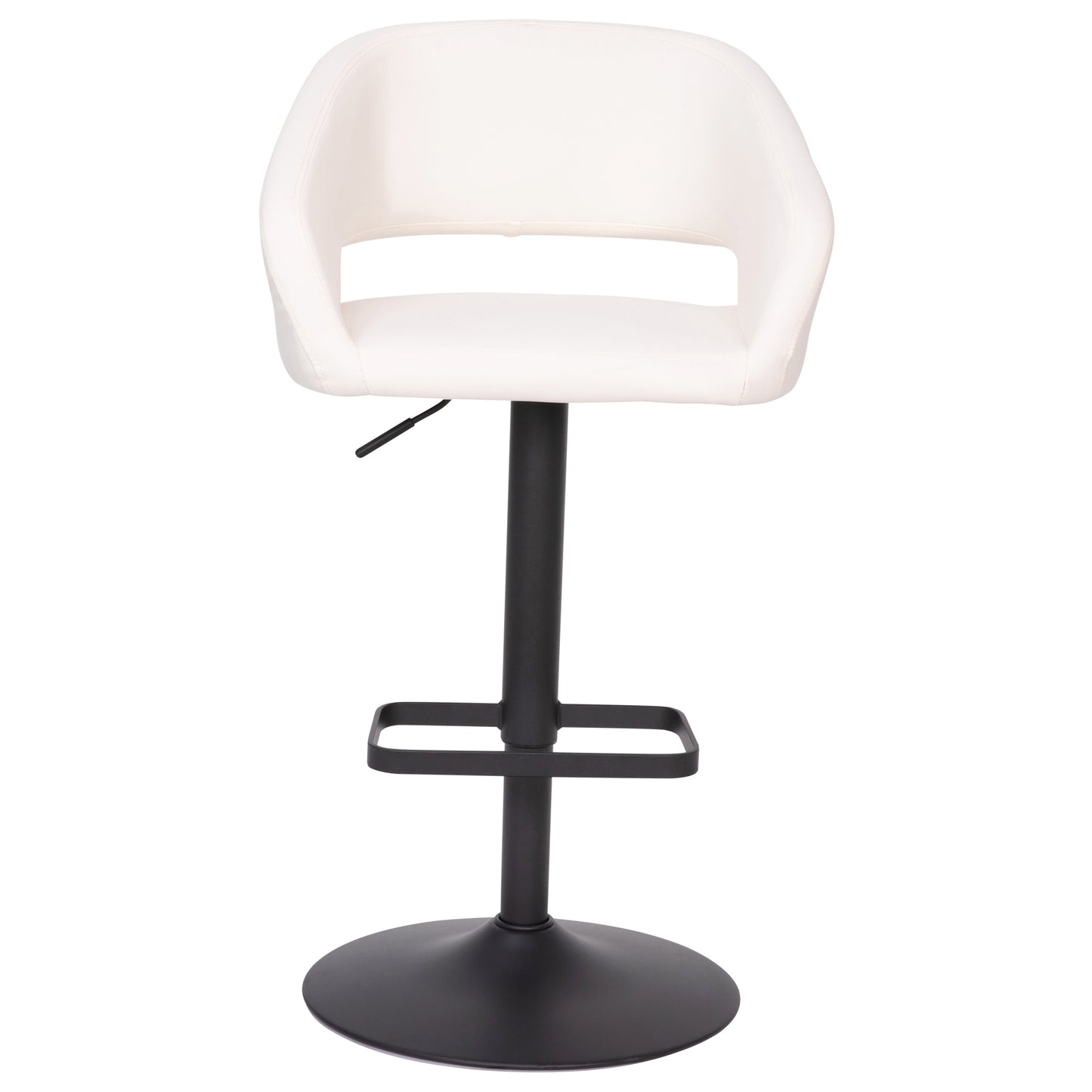 Erik Contemporary White Vinyl Adjustable Height Barstool with Rounded Mid-Back and Black Base White Vinyl/Black Frame