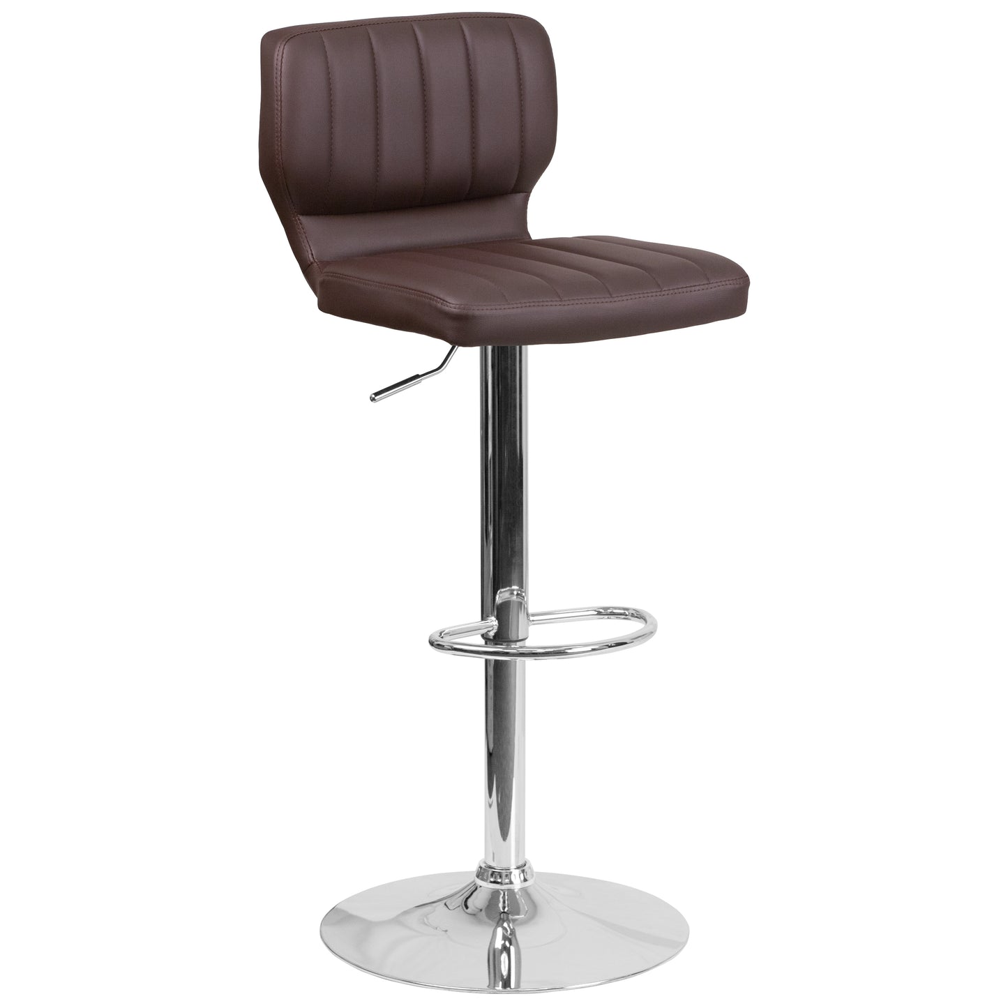 Jeremy Contemporary Brown Vinyl Adjustable Height Barstool with Vertical Stitch Back and Chrome Base Brown Vinyl